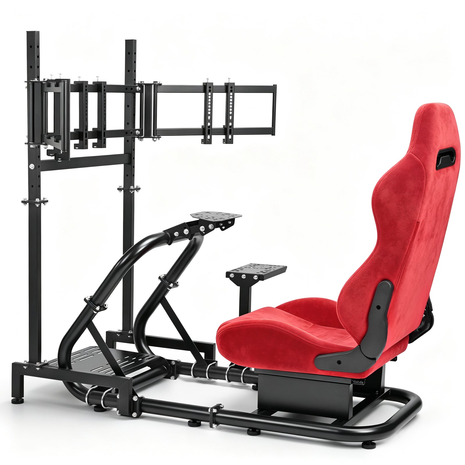 Minneer  Racing Simulator Cockpit with triple monitor stand and Suede seat Compatible with Logitech/Thrustmaster/Fanatec G29 G920 G923 T300RS CSL-DD, excludes steering wheel, pedals, monitor and gear shifter