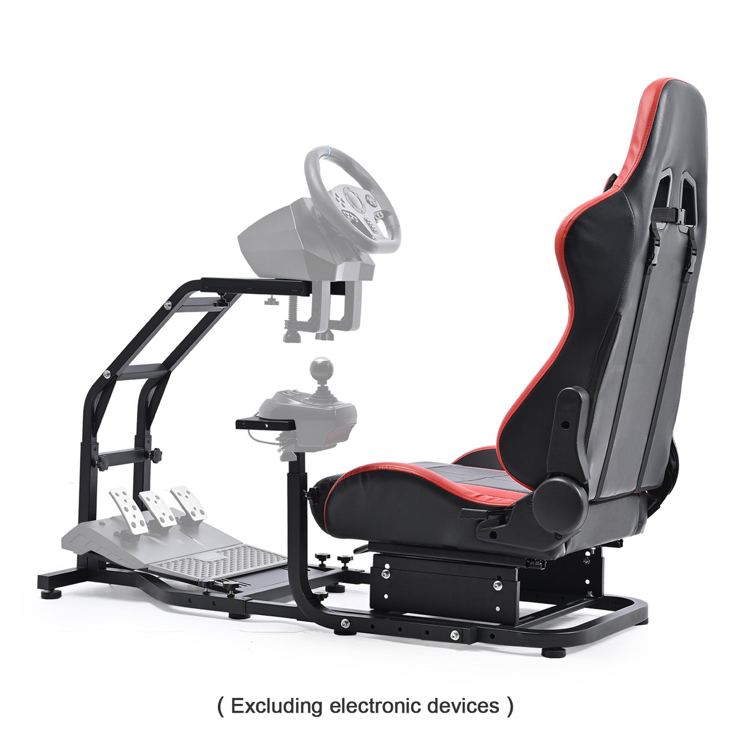 Minneer Driving Sim Cockpit with Red Seat  Unobstructed Design for Both Legs Fit for Logitech/Thrustmaster G29,G920,G923,G25&T300RS,T80,T150 Adjustable No Steering Wheel, Handbrake, Pedals