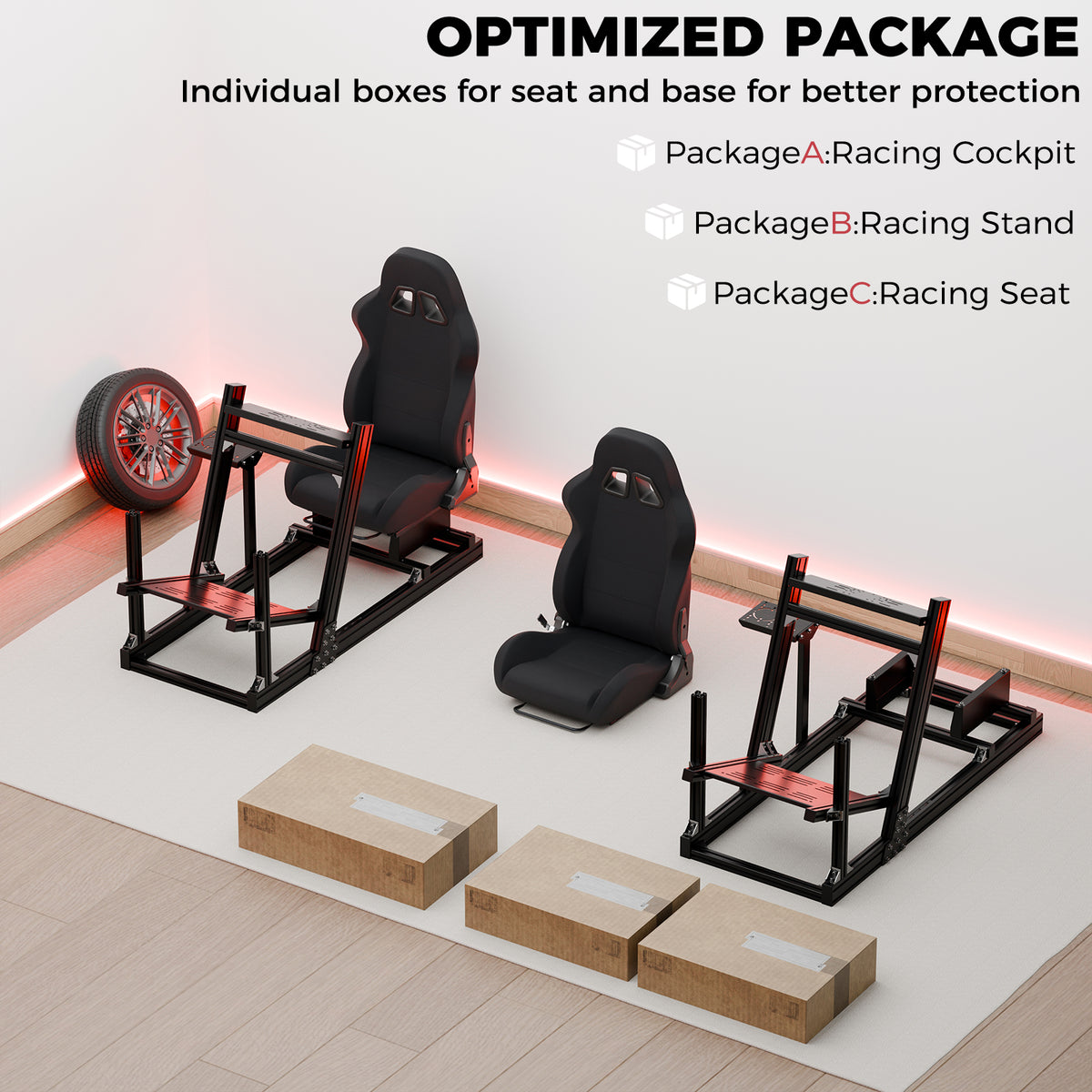 Minneer Racing Simulaor Cockpit 4080 Aluminum Profile with Black Seat , Unlimited Adjustment, Fit for Logitech/Thrustmaster/Fanatec/Moza G920,G923 ,No Handbrake,Pedals,Steering Wheel
