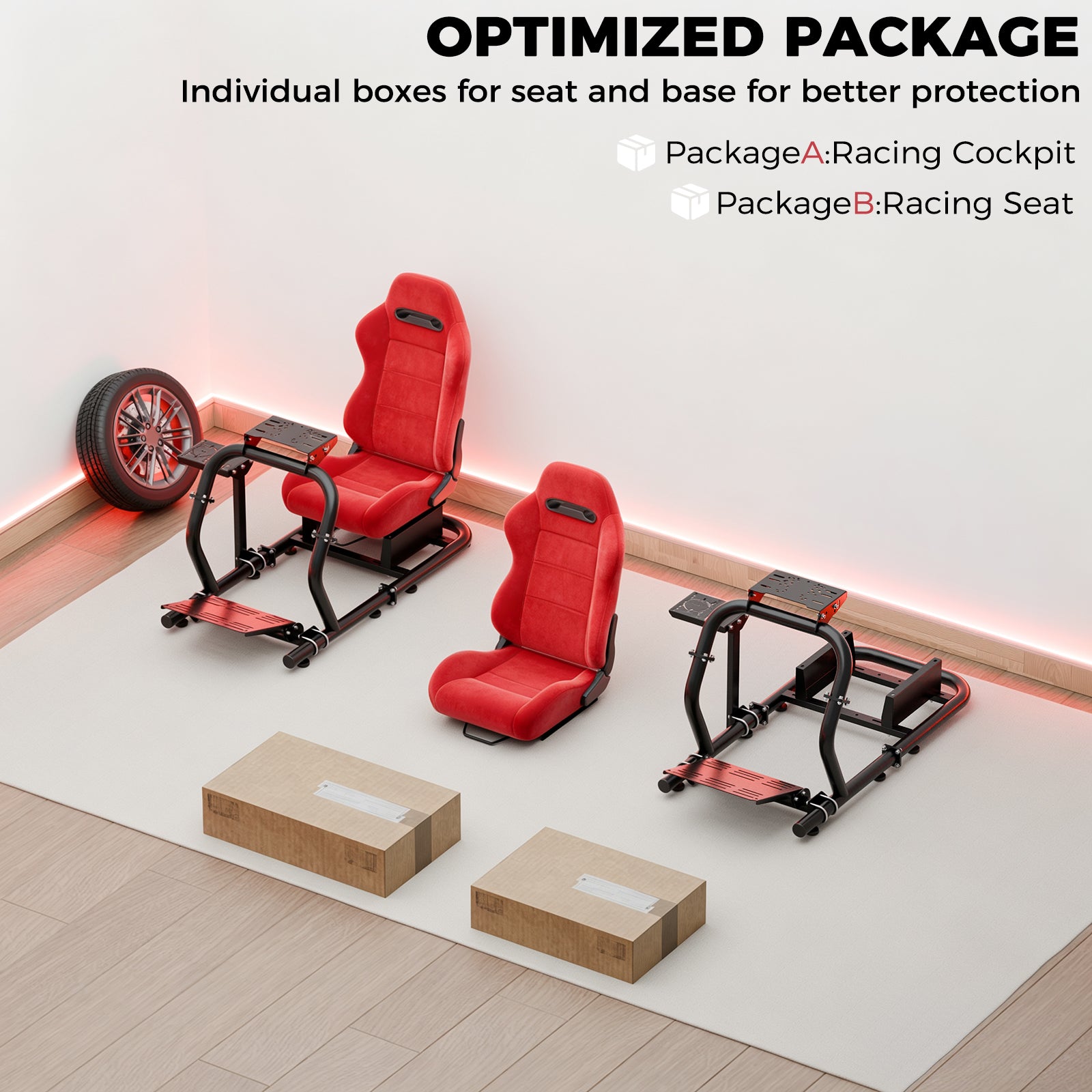 Minneer 50MM Adjustable Racing Cockpit with Red Suede Seat Fit for Logitech G29 G920 G923, for Thrustmaster, for Fanatec Adjustable Racing Wheel Stand, Gaming Race Cockpit Without Steering Wheel Pedal Shifter