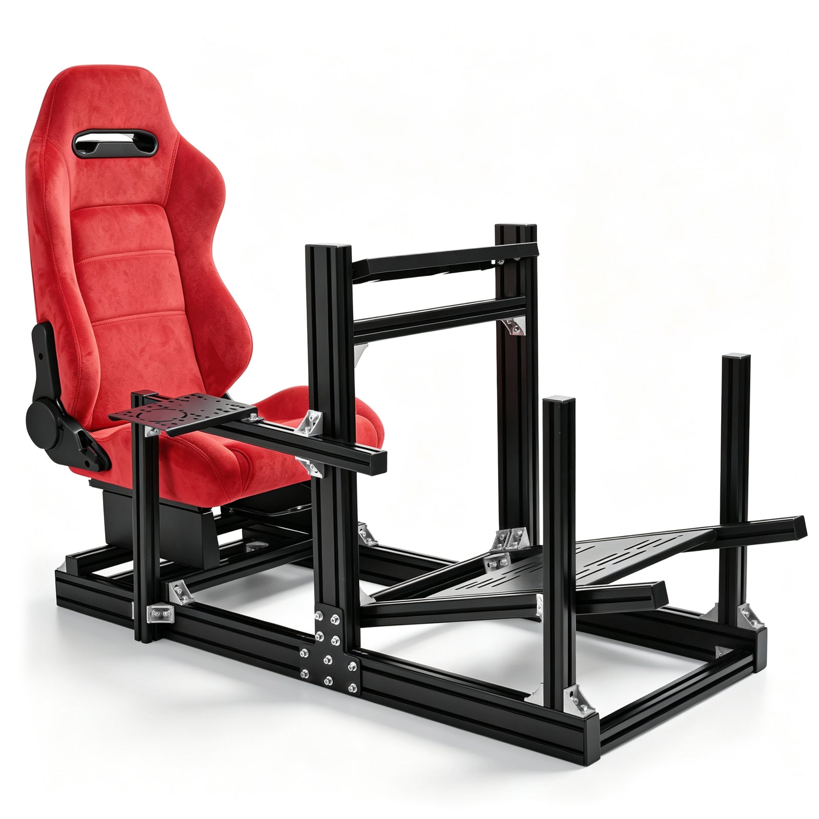 Minneer Racing Simulator Stand With Red Suede Seat  Fit for Logitech G29 G920, for Thrustmaster T80, for Fanatec,Adjustable Steering Wheel Stand,Not Included Wheel,Pedals & Shifter
