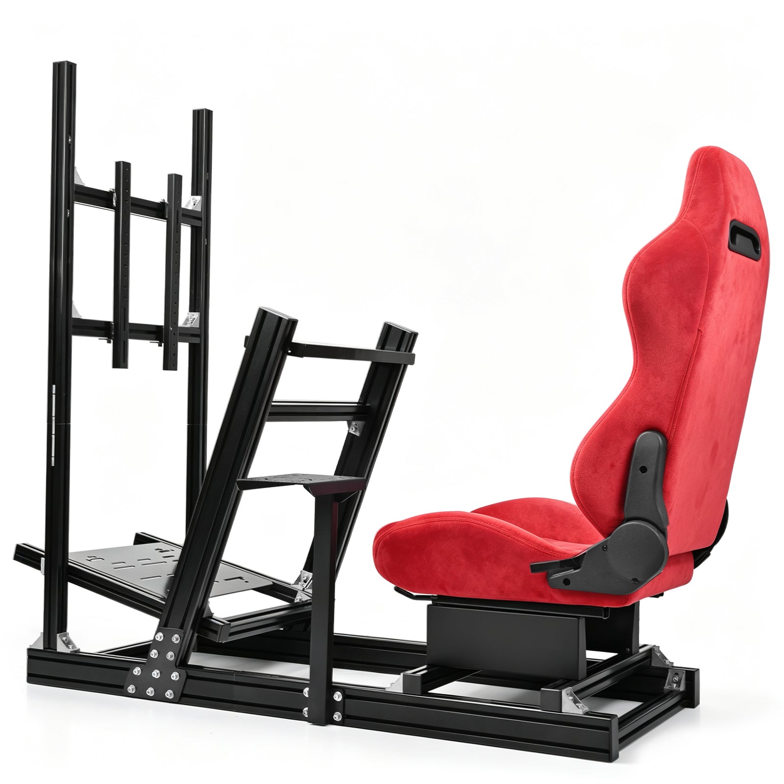 Minneer Racing Simulator Cockpit with Red Suede Seat and Monitor Stand Aviation Aluminum Alloy Fit for Logitech G29,for Thrustmaster T248,for Fanatec Racing Seats Adjustable, Wheel Pedal Handbrake Not Include