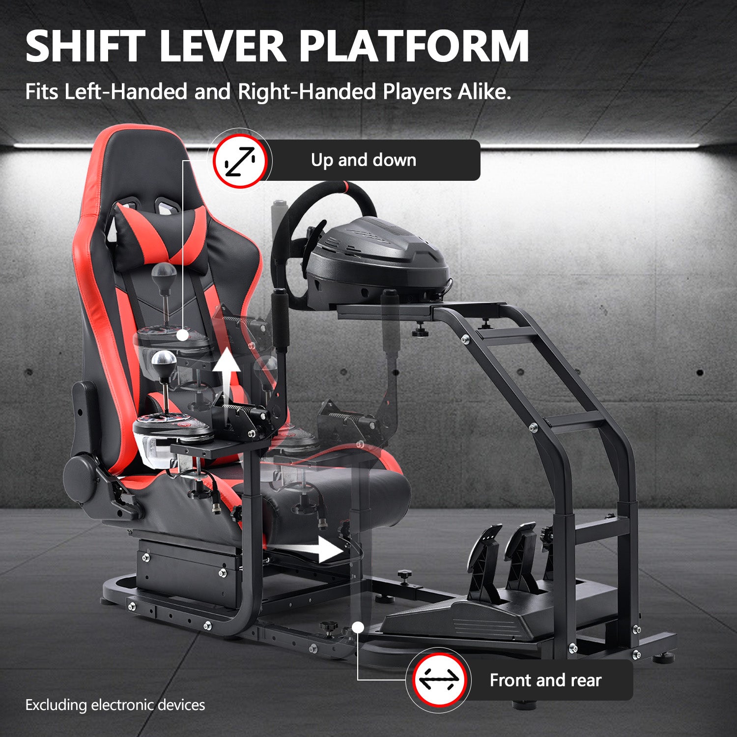 Minneer Driving Sim Cockpit with Red Seat  Unobstructed Design for Both Legs Fit for Logitech/Thrustmaster G29,G920,G923,G25&T300RS,T80,T150 Adjustable No Steering Wheel, Handbrake, Pedals