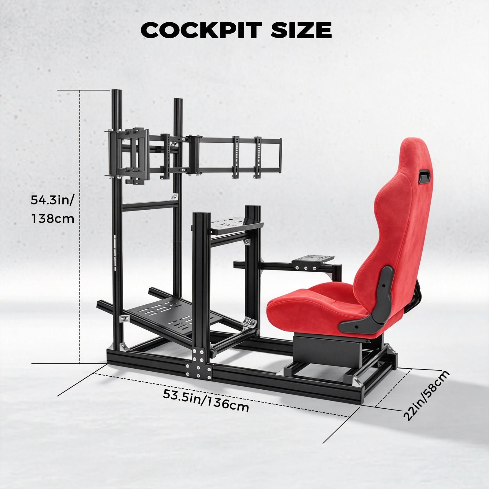 Minneer 4080 Aluminium Profile Racing Sim Cockpit with Red Suede Seat and Triple Monitor Stand, Fully Adjustability, Fit for Logitech,Thrustmaster, Fanatec G29 G923 T248,  Not Include Steering Wheel,Pedals,Handbrake
