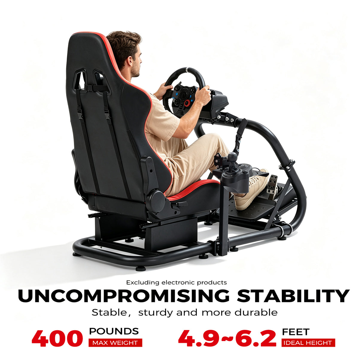 Minneer Racing Simulator Cockpit Pro with Seat Professional Sim Racing Wheel Frame Large Round Tube Fully Adjustable without Pedal Wheel and Handbrake
