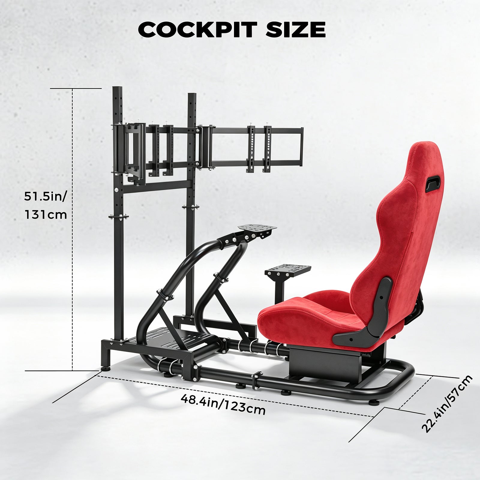 Minneer  Racing Simulator Cockpit with triple monitor stand and Suede seat Compatible with Logitech/Thrustmaster/Fanatec G29 G920 G923 T300RS CSL-DD, excludes steering wheel, pedals, monitor and gear shifter
