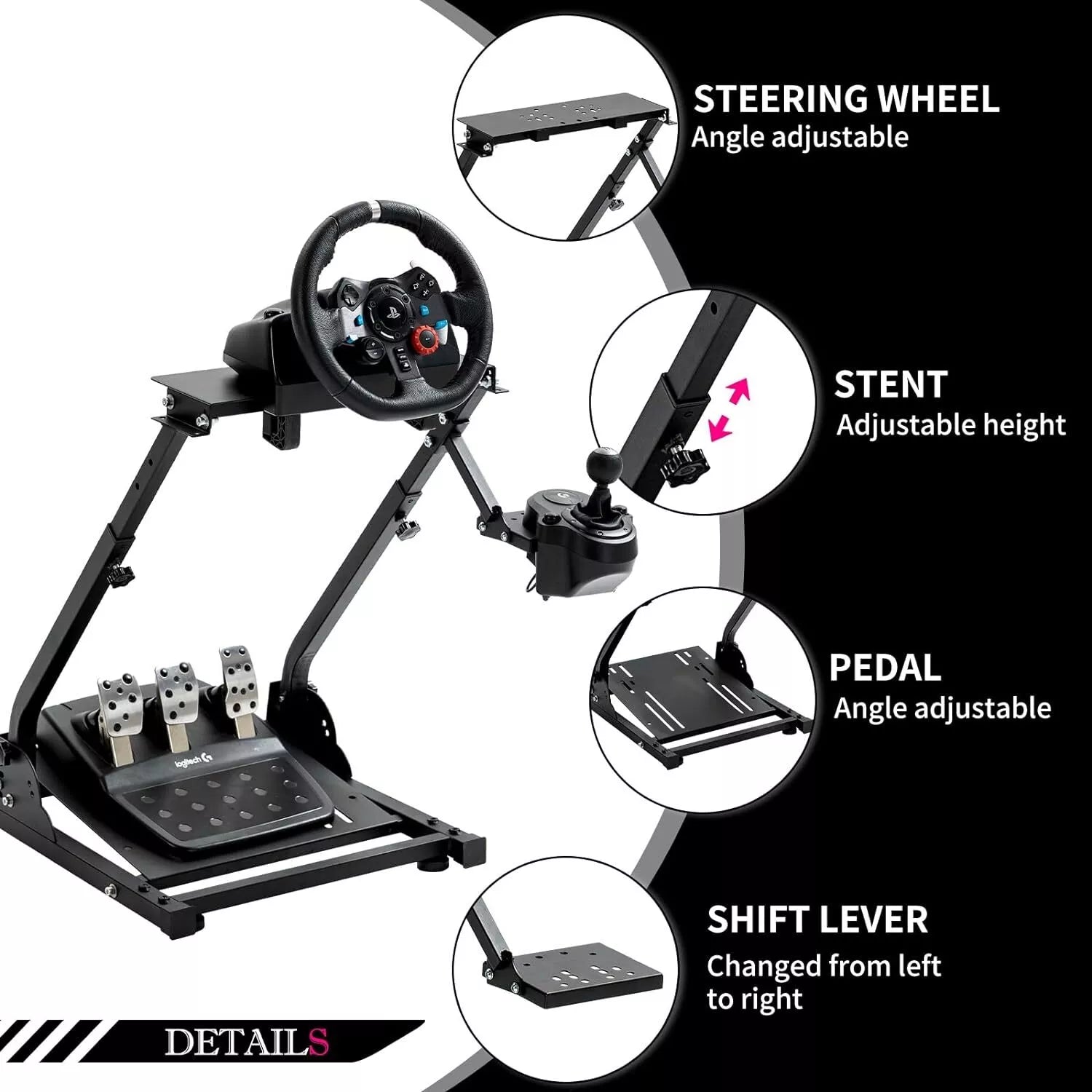 Minneer Foldable Racing Steering Wheel Stand Fit Logitech G29 G920 G923 Xbox PC