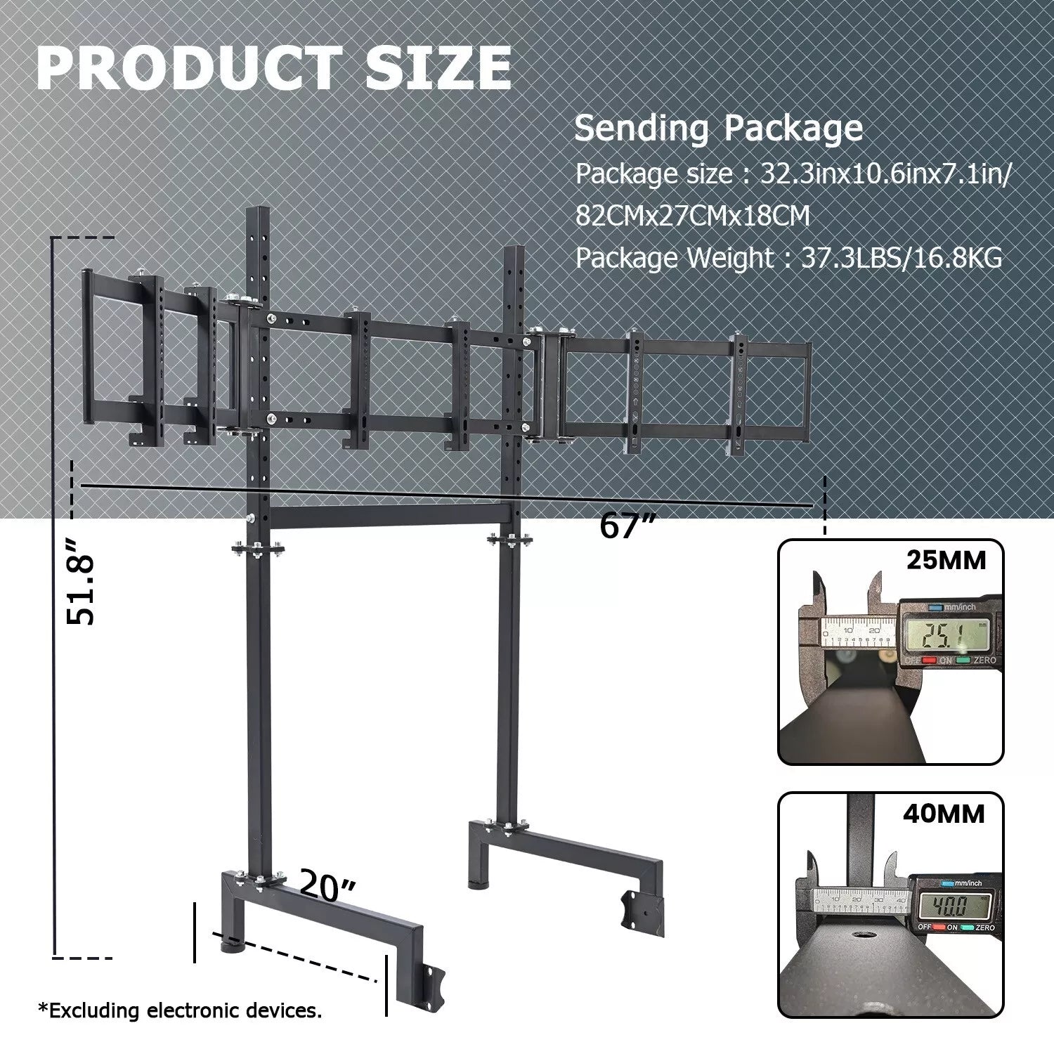 Minneer Triple Screen Monitor Stand For Round Tube Racing Simulator Cockpit