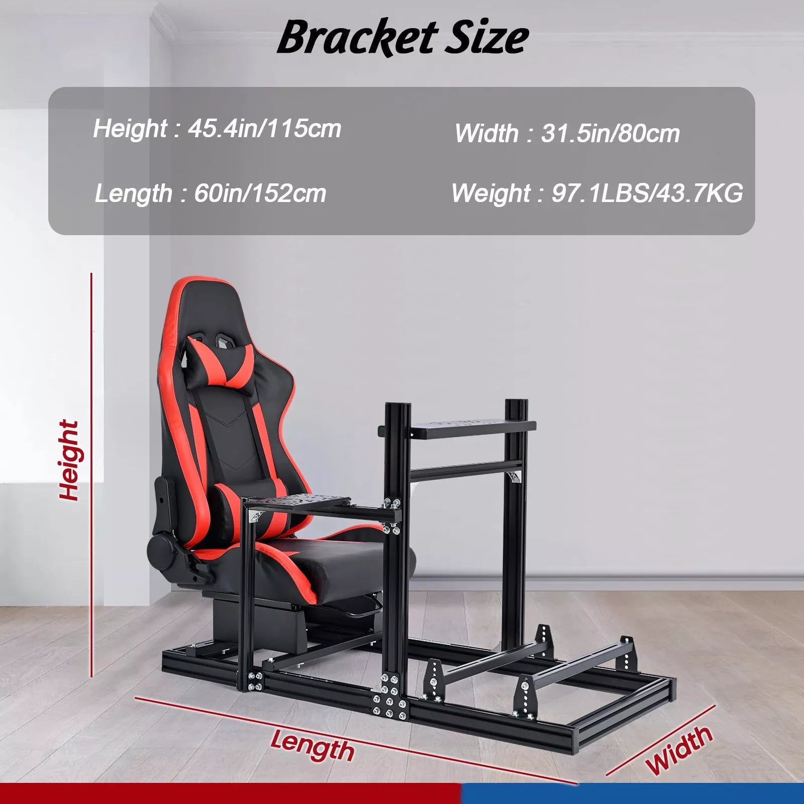 Minneer Aluminum Profile Racing Simulator Cockpit with Red Seat Fit Logitech G923G29