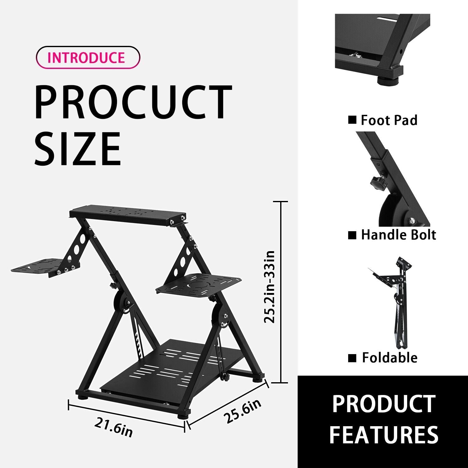 Minneer Foldable Flight Racing Wheel Stand Fit Logitch X52 X56 Thrustmaster HotasWarth A10C