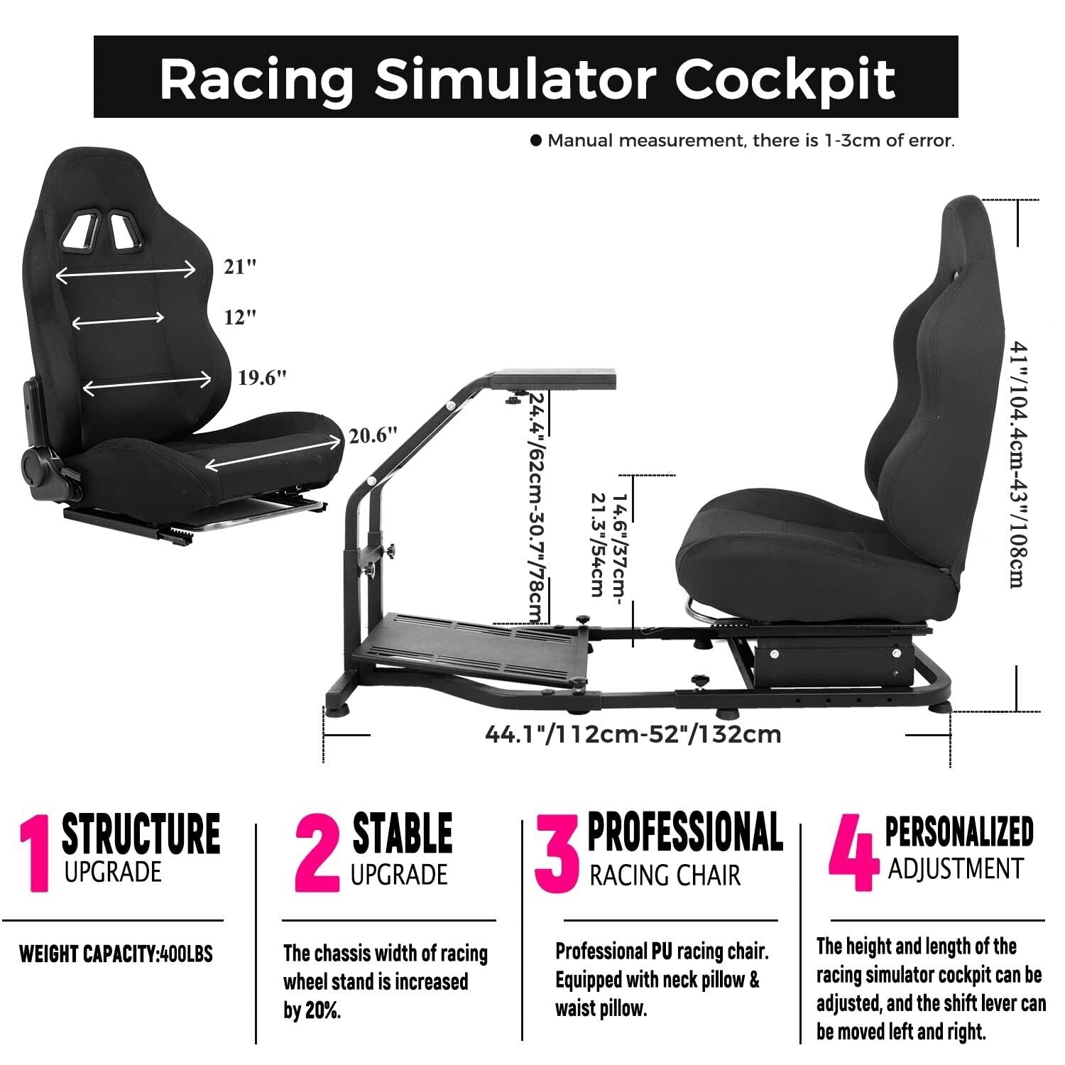 Minneer Racing Sim Cockpit with Seat Fit Logitech G29 G923 Thrustmaster T248 T300RS