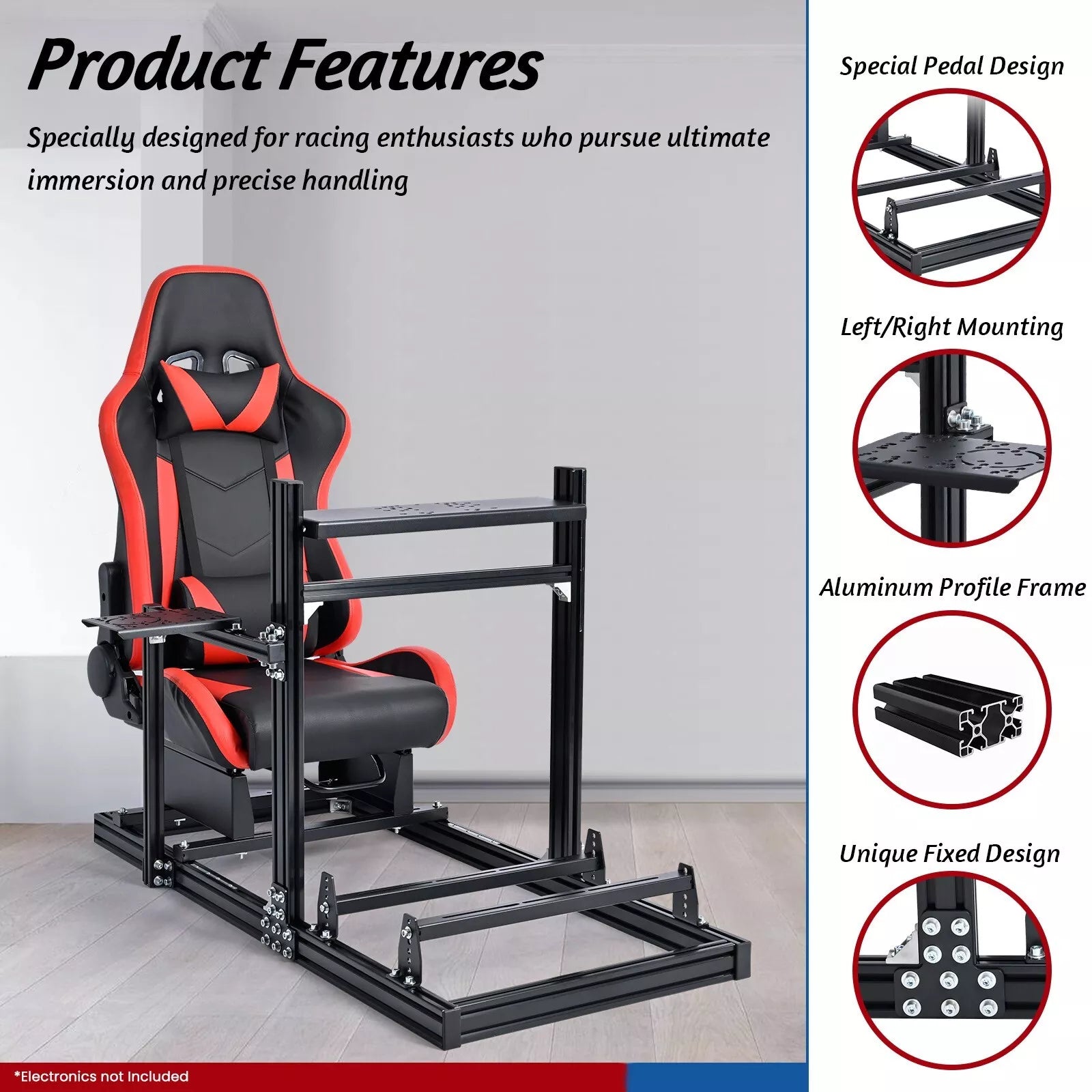 Minneer Aluminum Profile Racing Simulator Cockpit with Red Seat Fit Logitech G923G29