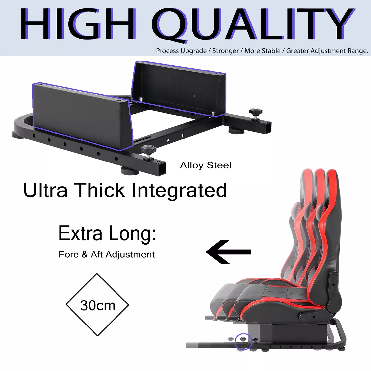 Minneer Racing Simulator Cockpit Seat Mount with red seat for Steering Wheel Stand Square Tube