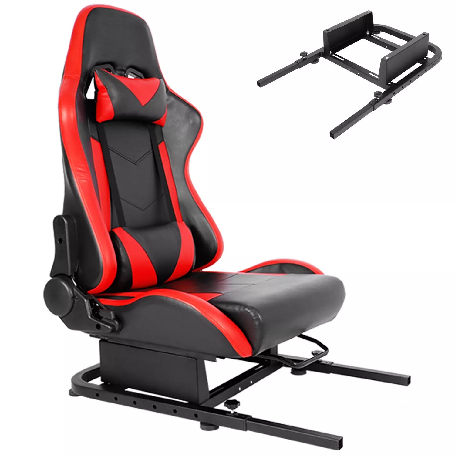 Minneer Racing Simulator Cockpit Seat Mount with red seat for Steering Wheel Stand Square Tube