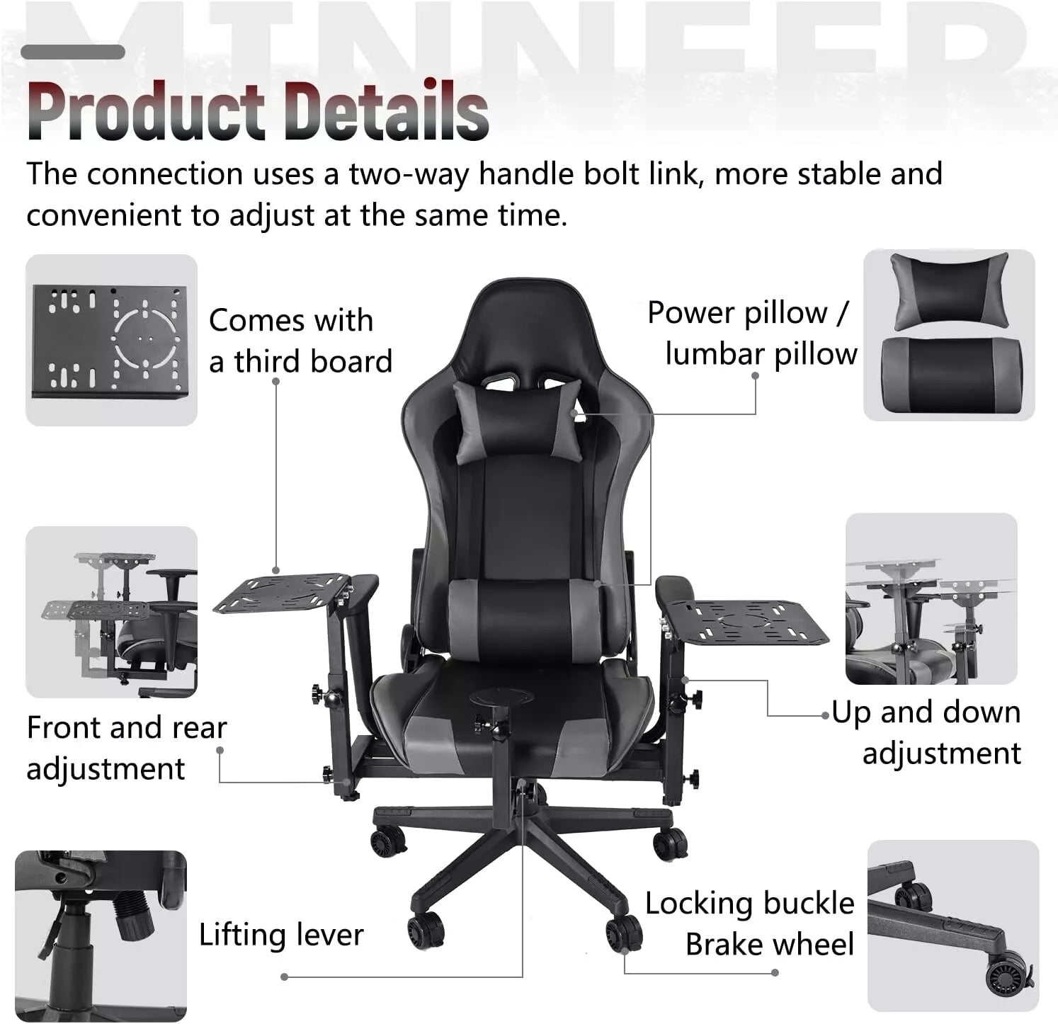 Minneer Flight Simulator Stand with Seat Fit Logitech X52 X56 Thrustmaster