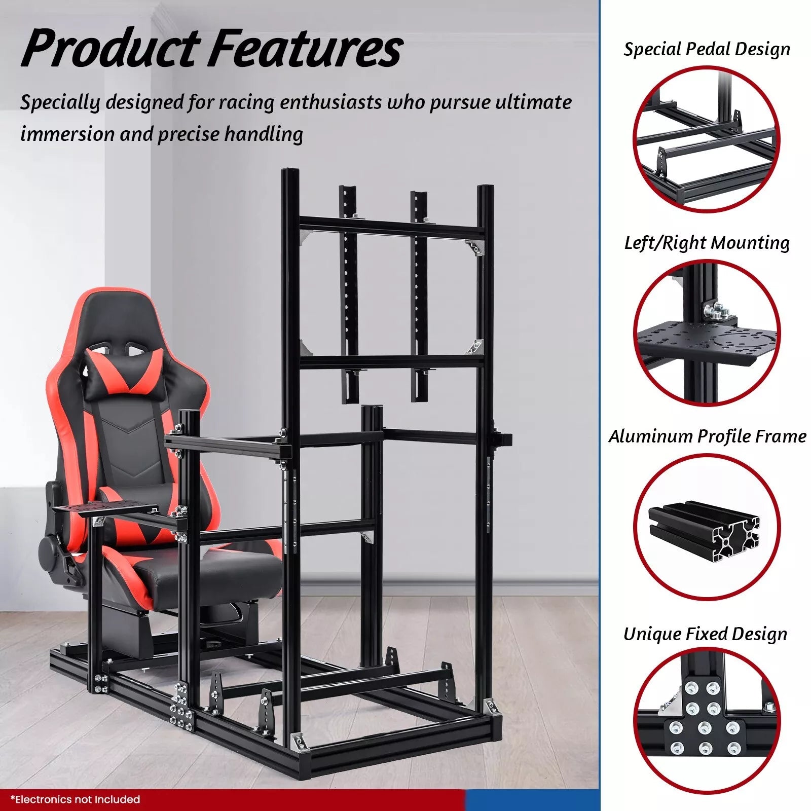 Minneer Racing Simulator Cockpit with Red Seat & TV Stand Fit Logitech