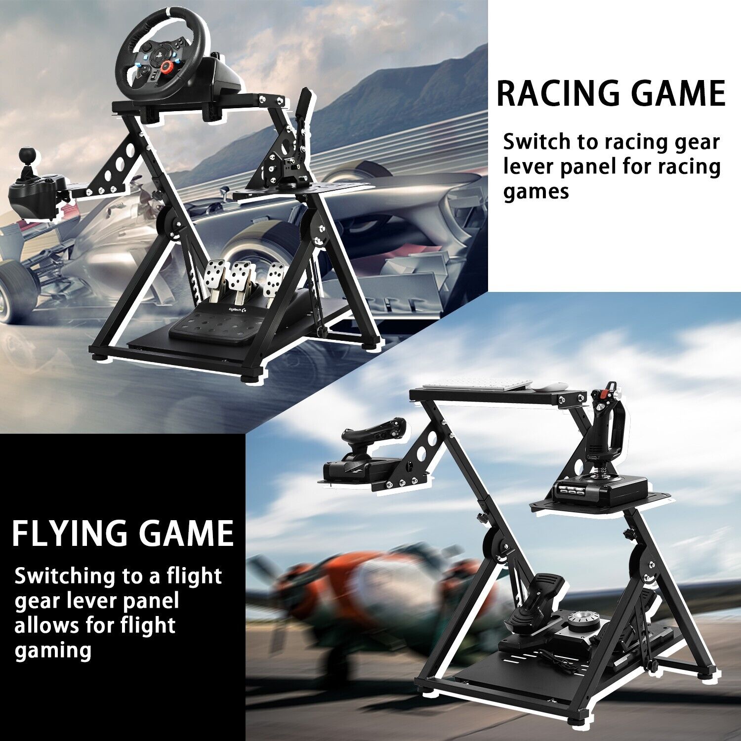 Minneer Foldable Flight Racing Wheel Stand Fit Logitch X52 X56 Thrustmaster HotasWarth A10C