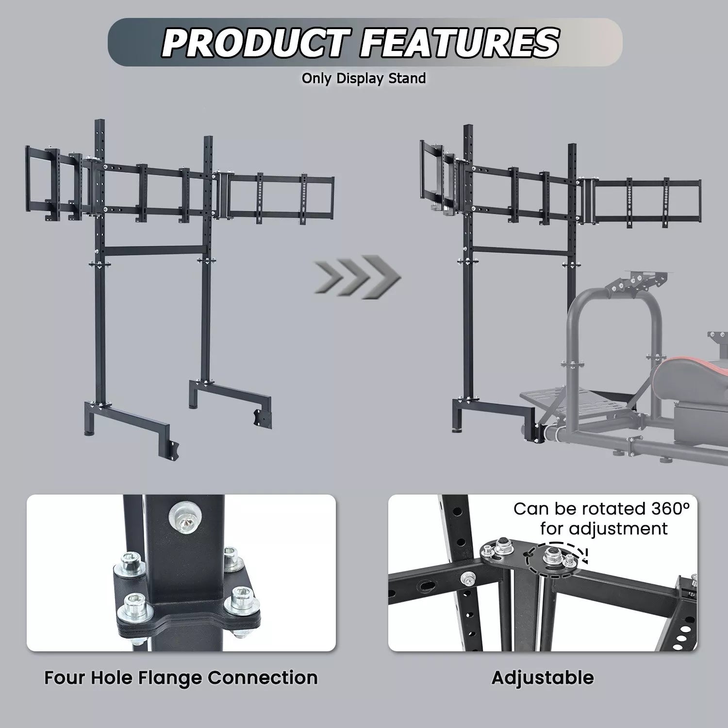 Minneer Triple Screen Monitor Stand For Round Tube Racing Simulator Cockpit