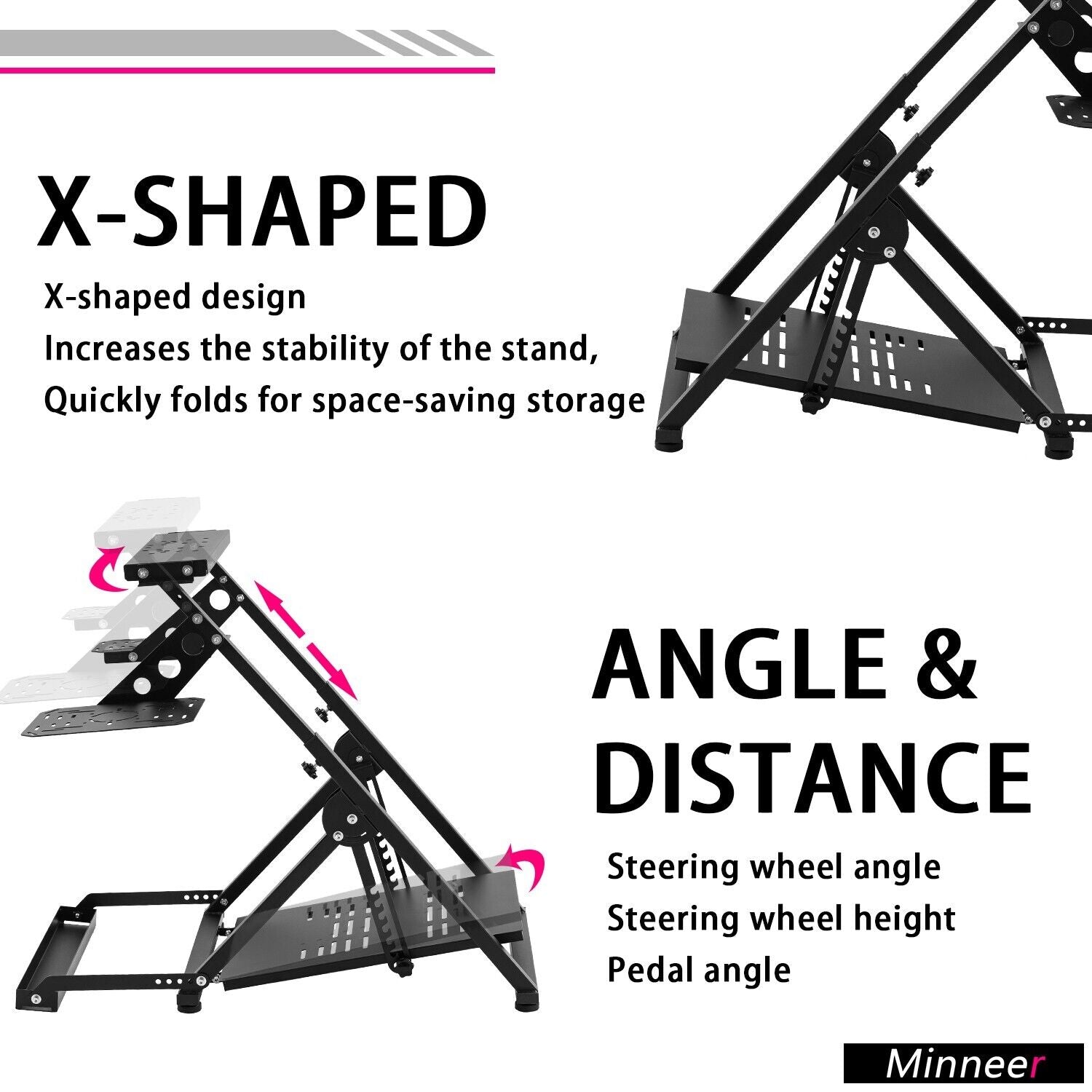 Minneer Foldable Flight Racing Wheel Stand with Seat Slot Fit Logitech X52 Thrustmaster