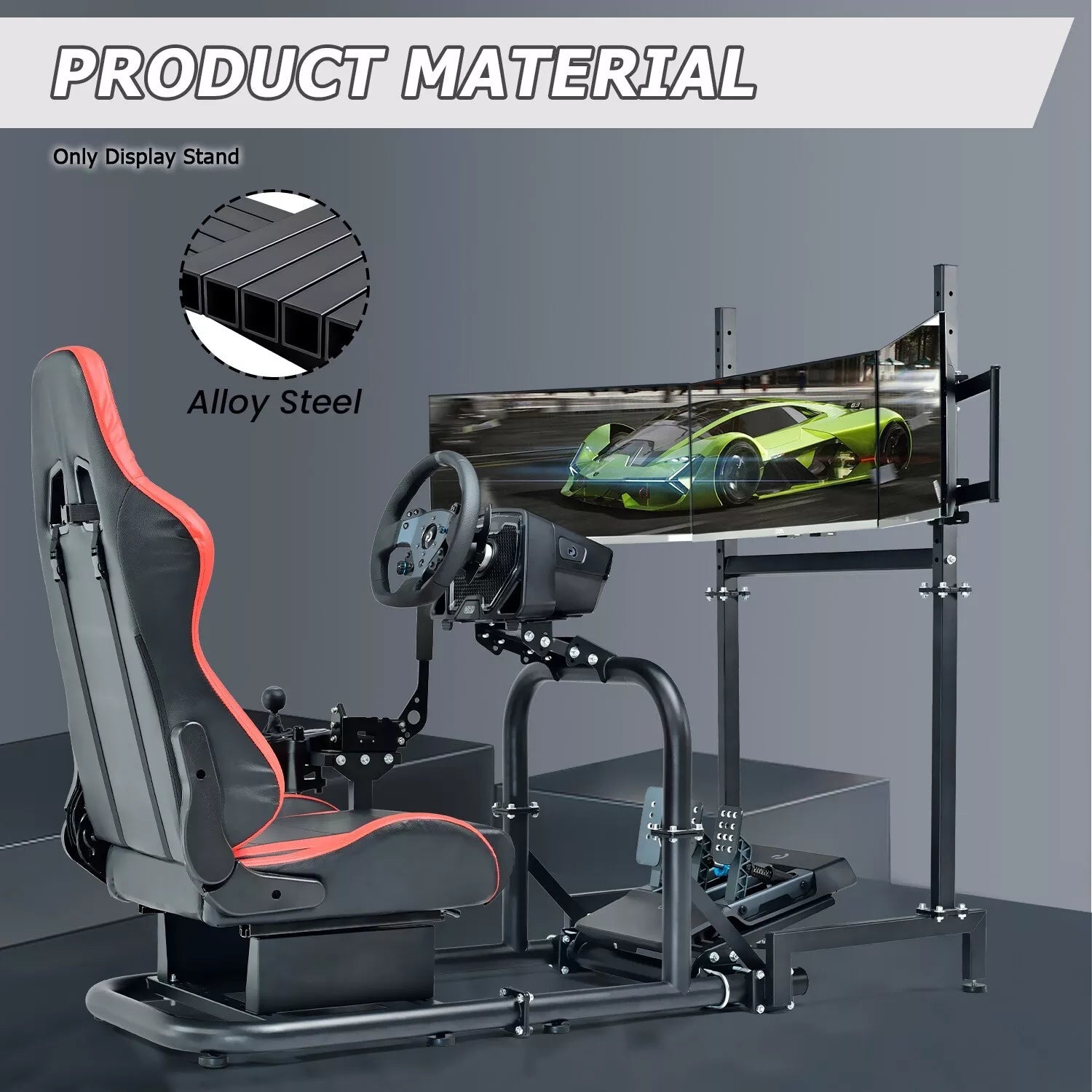 Minneer Triple Screen Monitor Stand For Round Tube Racing Simulator Cockpit