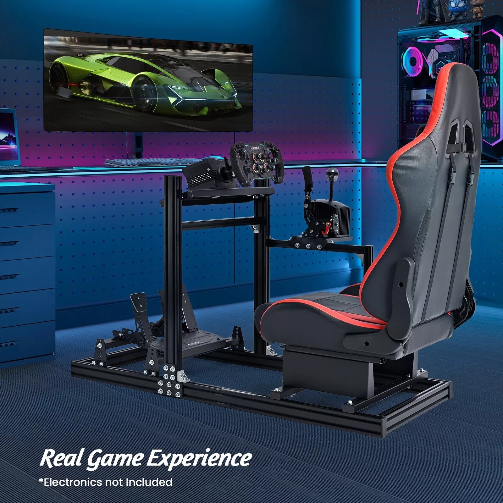 Minneer Aluminum Profile Racing Simulator Cockpit with Red Seat Fit Logitech G923G29