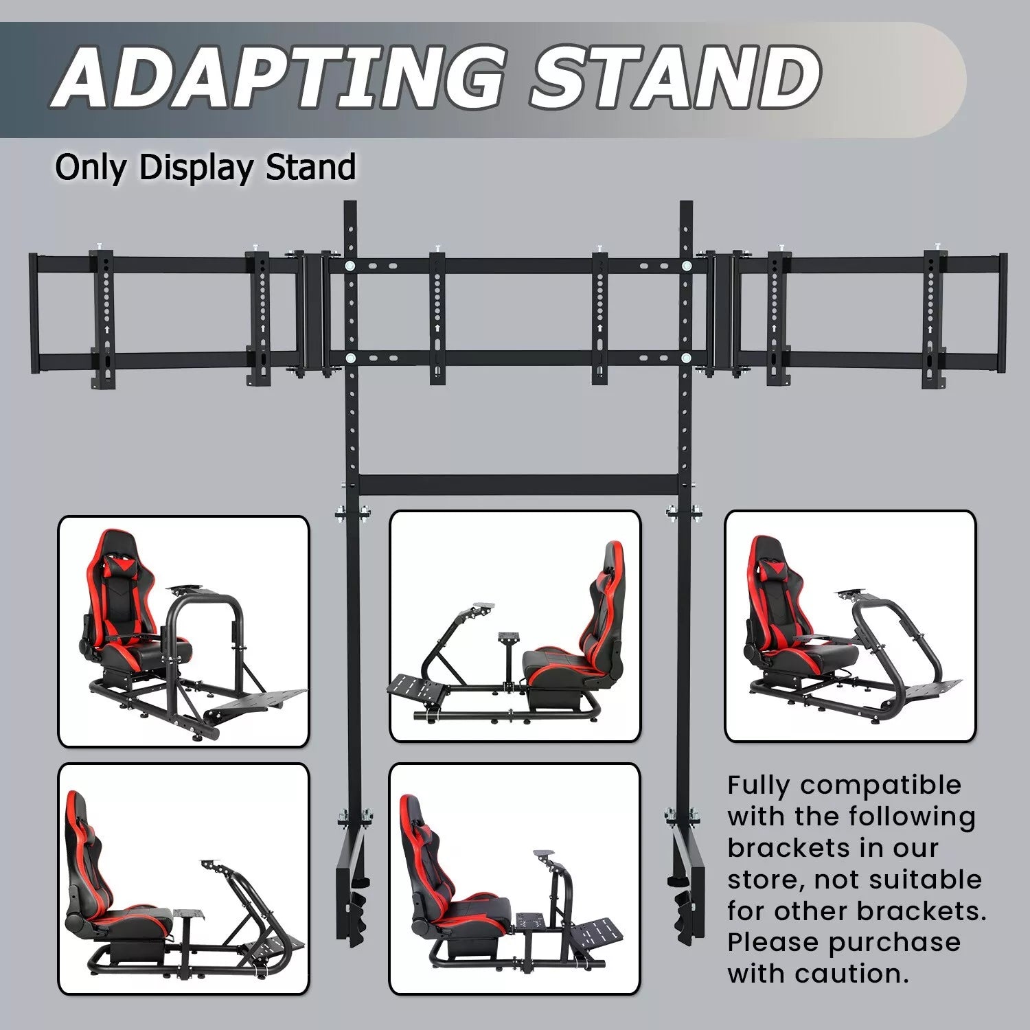 Minneer Triple Screen Monitor Stand For Round Tube Racing Simulator Cockpit