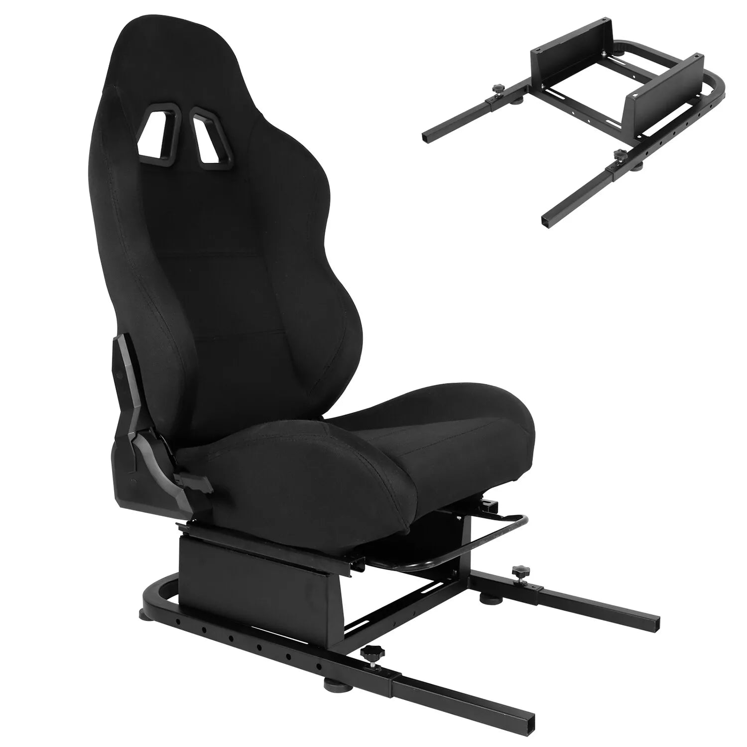 Minneer Racing Simulator Cockpit Seat Mount with black seat for Steering Wheel Stand Square Tube