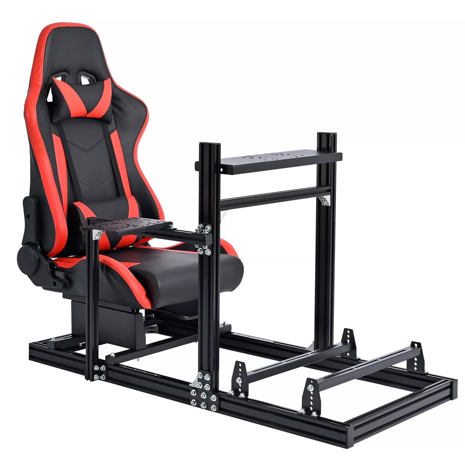 Minneer Aluminum Profile Racing Simulator Cockpit with Red Seat Fit Lo