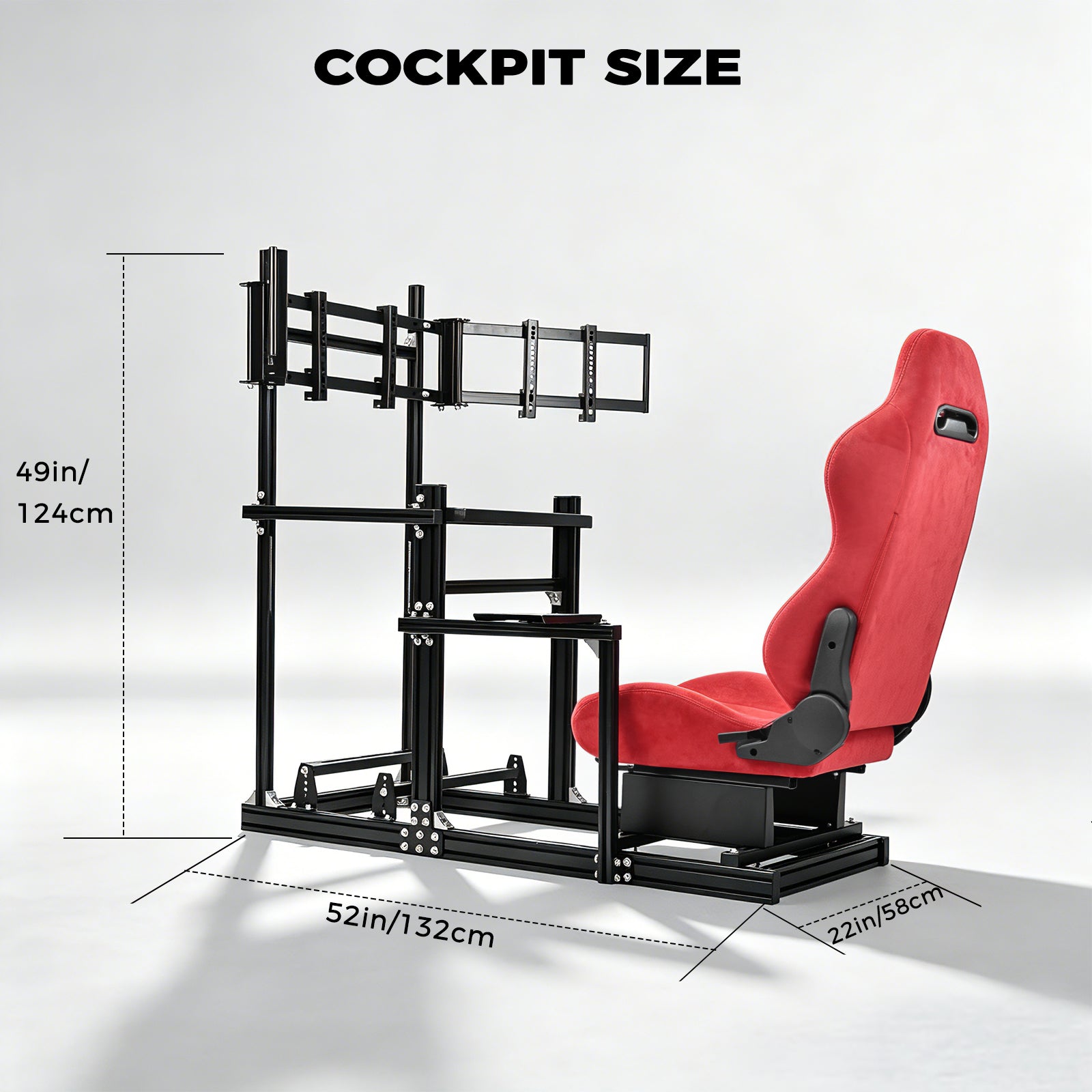 Minneer 3060&3030 Aluminium Racing Simulator Cockpit with Red Suede Seat, fit for Fanatec, for Logitech, for Thrustmaster, Racing Stand with Triple TV Mount, Steering Wheel and Pedals Not Include
