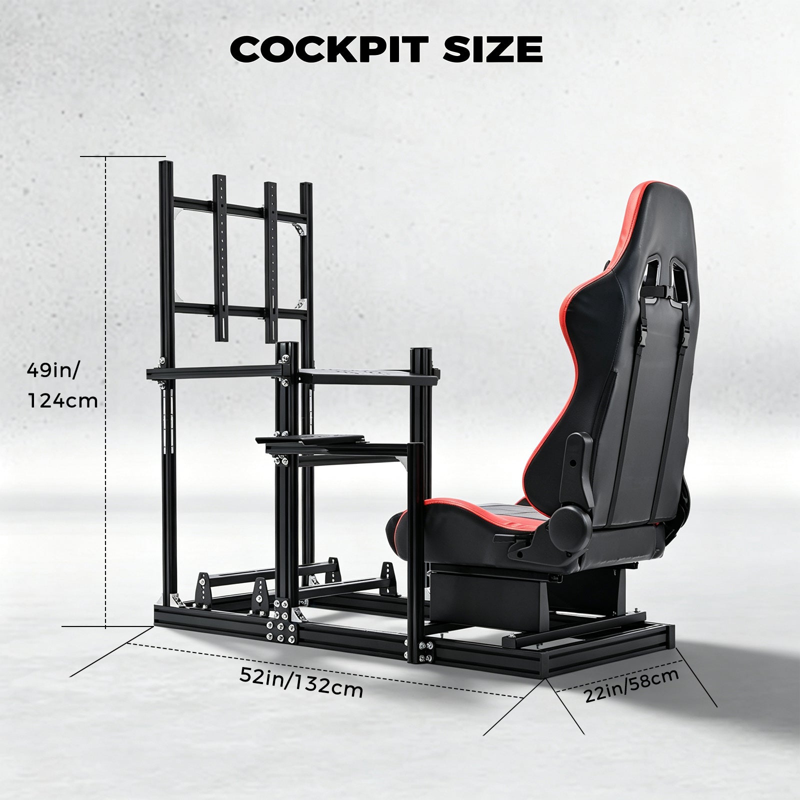 Minneer 3060 Racing Simulator Cockpit with Red Seat & TV Stand ,Ultra Strength & Rigidity, Fit for Logitech G29 G923, Sim frame 3060, Not Include Steering Wheel,Pedals,Handbrake
