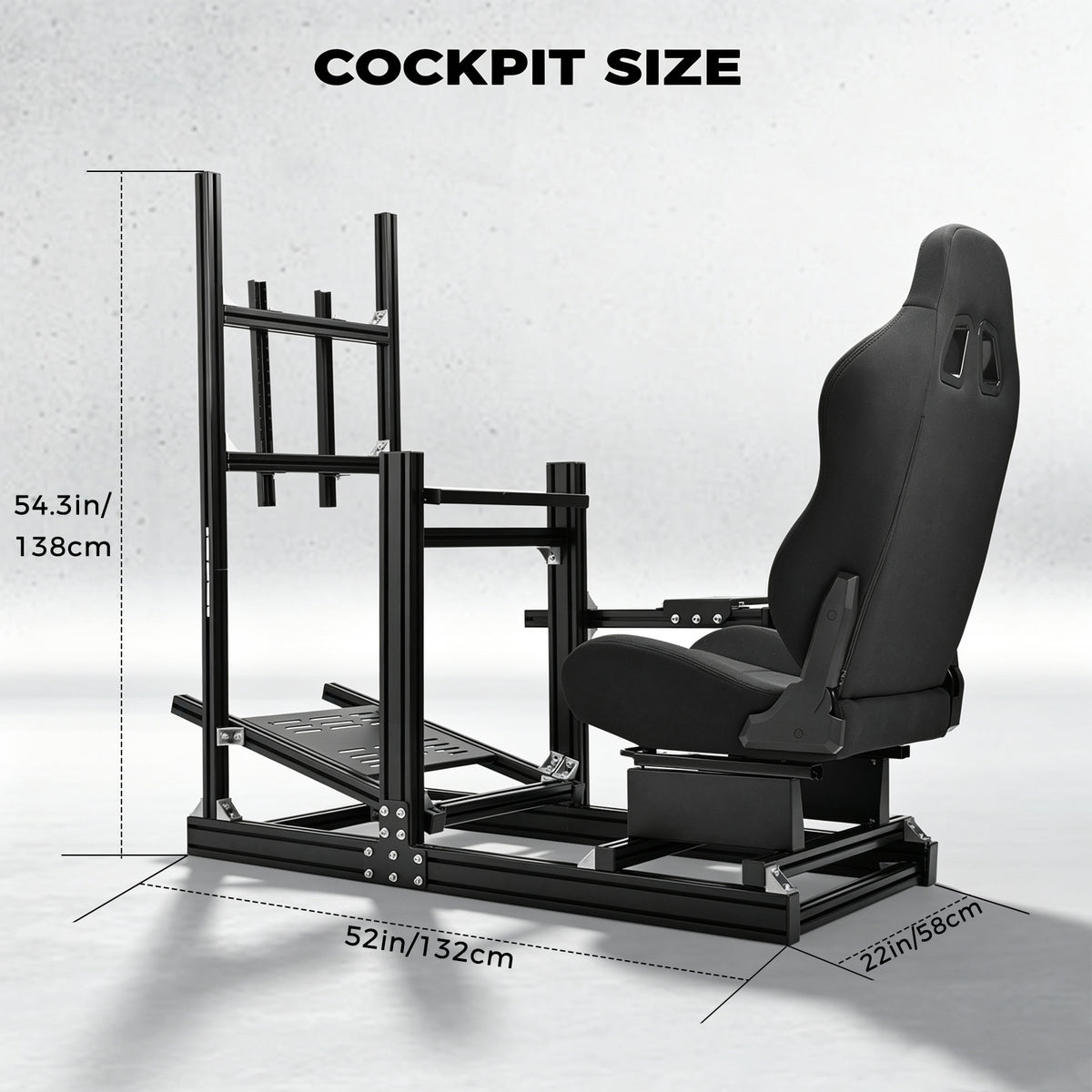 Minneer 4080 Aluminum  Profile Racing Sim Cockpit with Black Seat and Monitor stand, Ultra Strength & Rigidity, Fit for Logitech,Thrustmaster, Fanatec G29 G923 T248,  Not Include Steering Wheel,Pedals,Handbrake