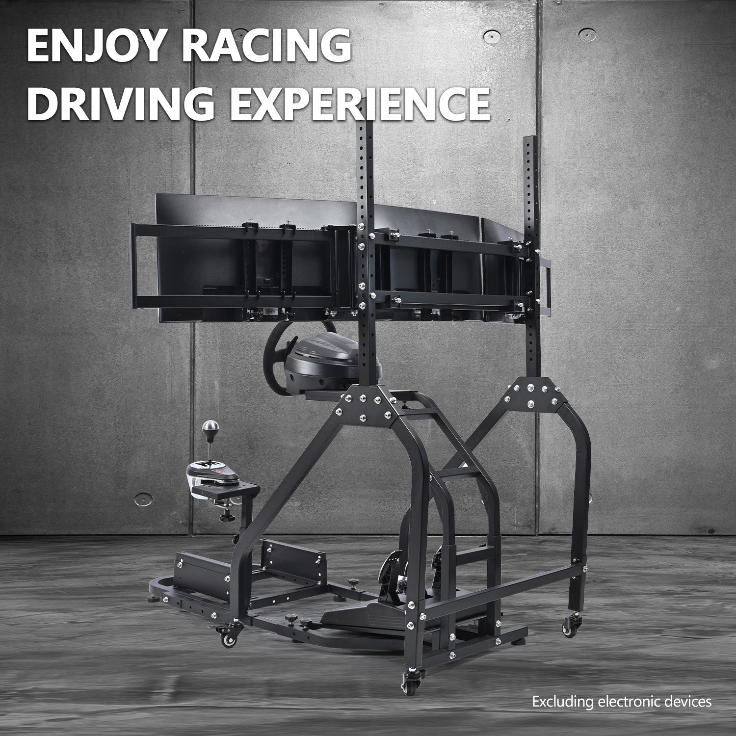 Minneer Steering Wheel Stand Racing Cockpit with Triple Monitor stand ,Unobstructed Design for Both Legs,Fit for Logitech/Thrustmaster G29,G920,G923,G25&T300RS,T80,T150 Adjustable, No Steering Wheel, Handbra