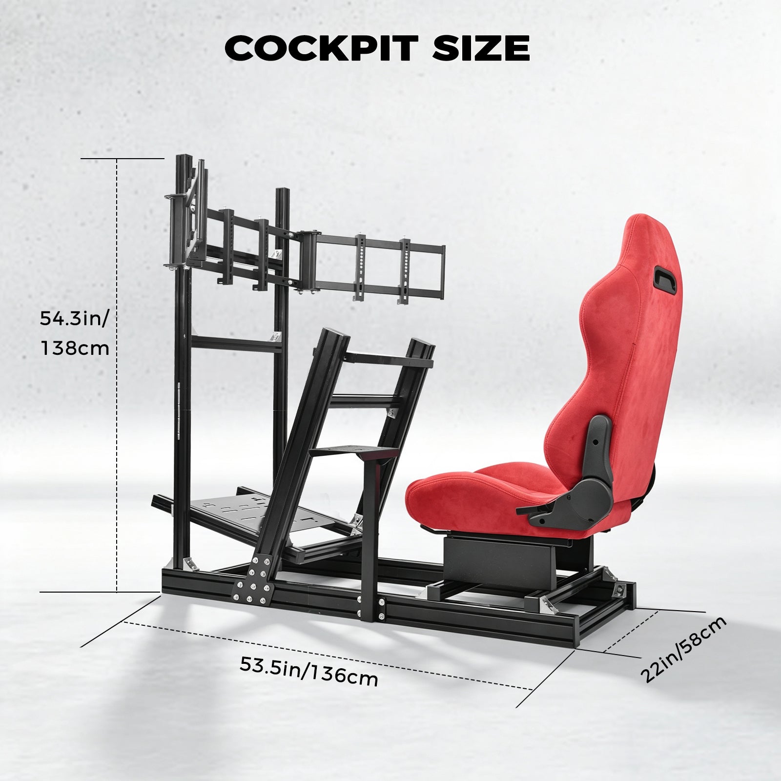Minneer 4080 Aluminum Racing Simulator Cockpit with Suede Seat and Triple Monitor Stand, Fully Adjustability, Fit for Logitech, Thrustmaster, Fanatec G29 G920 T248, Not Include Steering Wheel,Pedals,Handbrake,Monitor
