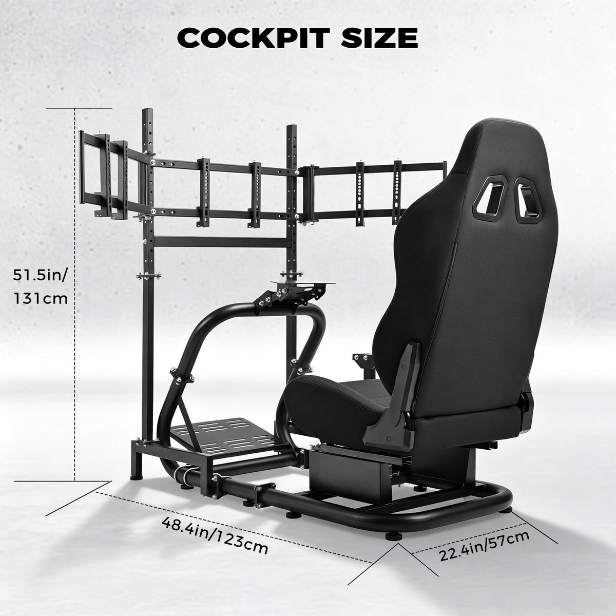 Minneer  Racing Simulator Cockpit with triple monitor stand and black seat Compatible with Logitech/Thrustmaster/Fanatec G29 G920 G923 T300RS CSL-DD, excludes steering wheel, pedals, monitor and gear shifter