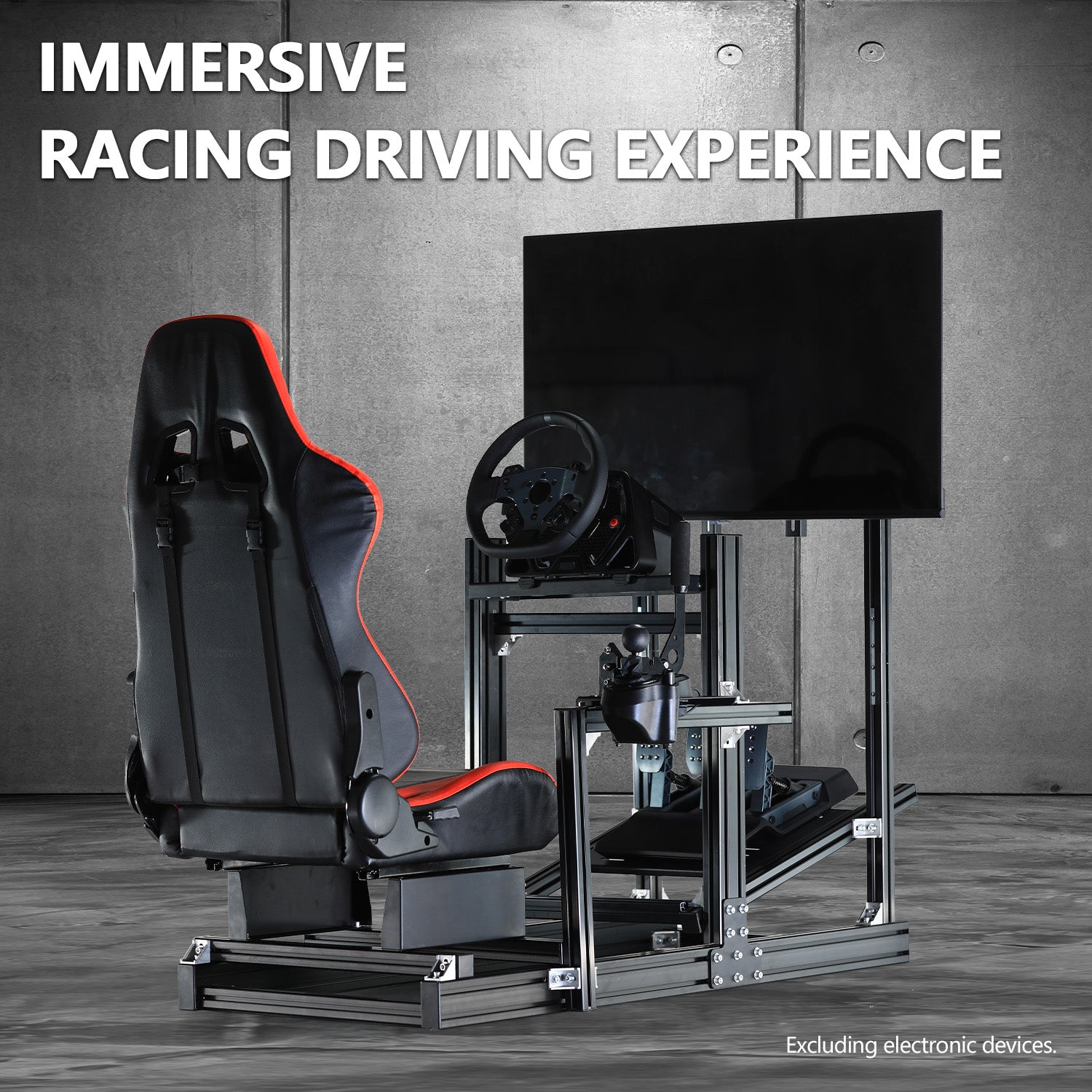Minneer 4080 Aluminium Profile Racing Sim Cockpit with Red Seat and Monitor Stand, Fully Adjustability, Fit for Logitech,Thrustmaster, Fanatec G29 G923 T248,  Not Include Steering Wheel,Pedals,Handbrake