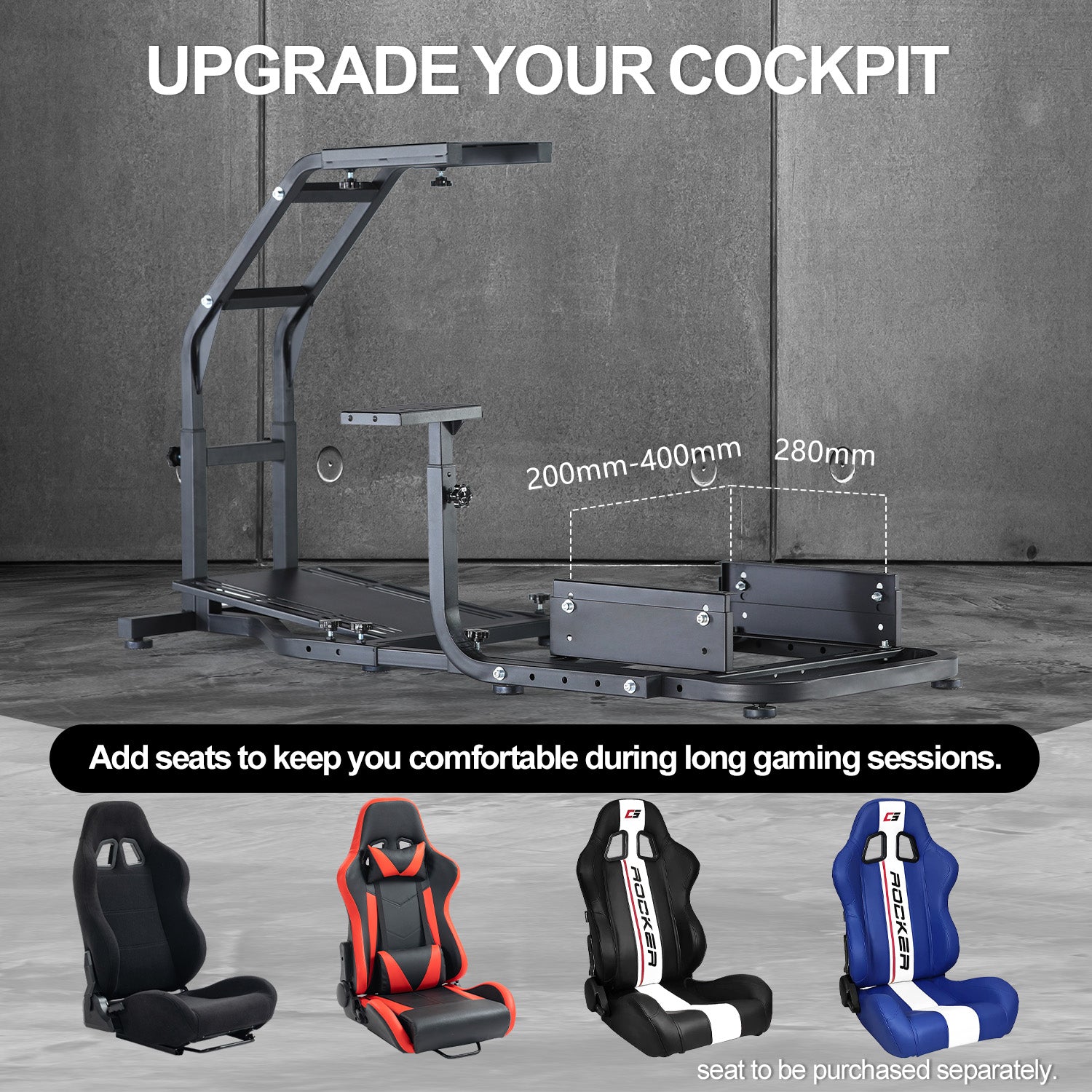 Minneer Racing Simulator Cockpit Gaming Frame Fits for Logitech/Thrustmaster/Fanatec G27 G29 G920 G923 T300,Adjustable Driving Steering Wheel Stand,Not Included Wheel, Pedal and Seat