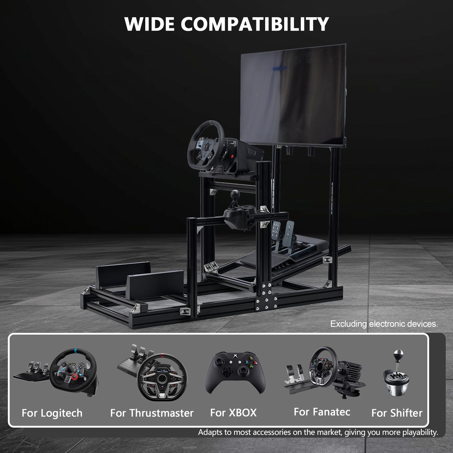 Minneer 4080 Aluminum Profile Racing Simulator Cockpit with Monitor Mount, Unlimited Adjustment, Fit for Thrustmaster, Fanatec, Moza, Logitech G29 GPro, Not Include Steering Wheel,Pedals,Handbrake