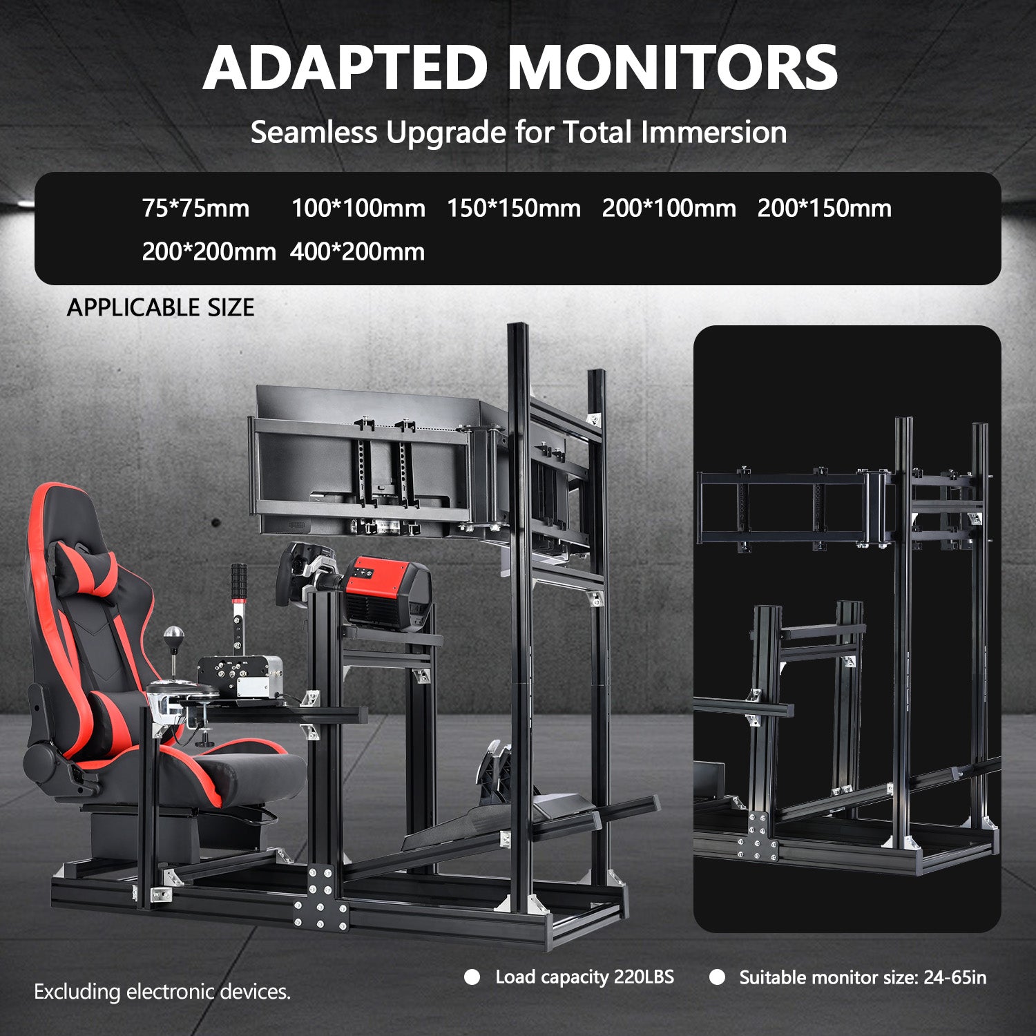 Minneer 4080 Aluminium Profile Racing Sim Cockpit with Red Seat and Triple Monitor Stand, Fully Adjustability, Fit for Logitech,Thrustmaster, Fanatec G29 G923 T248,  Not Include Steering Wheel,Pedals,Handbrake