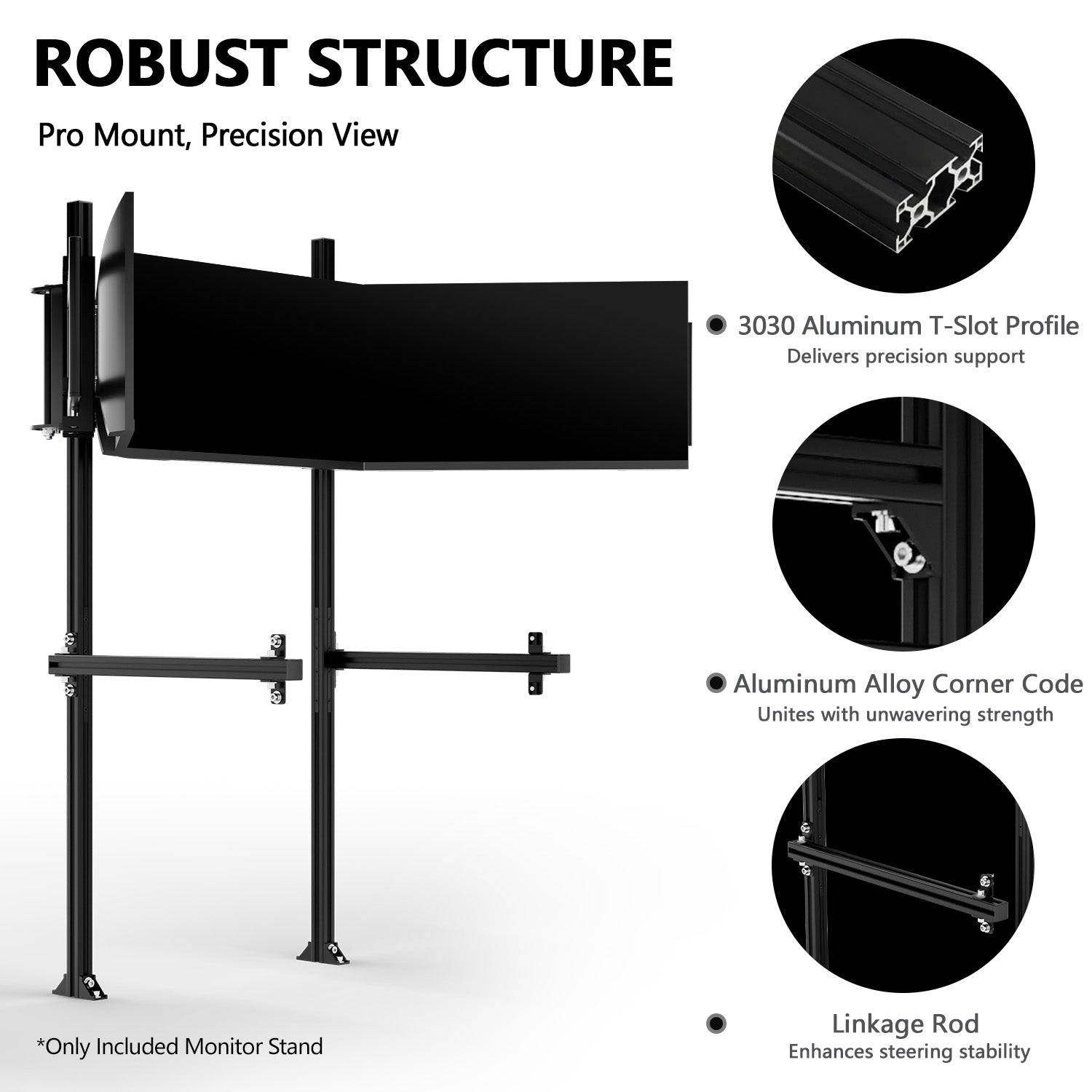 Minneer 3060 Aluminum Profile Cockpit Triple Monitor Stand for Racing Simulator Stand