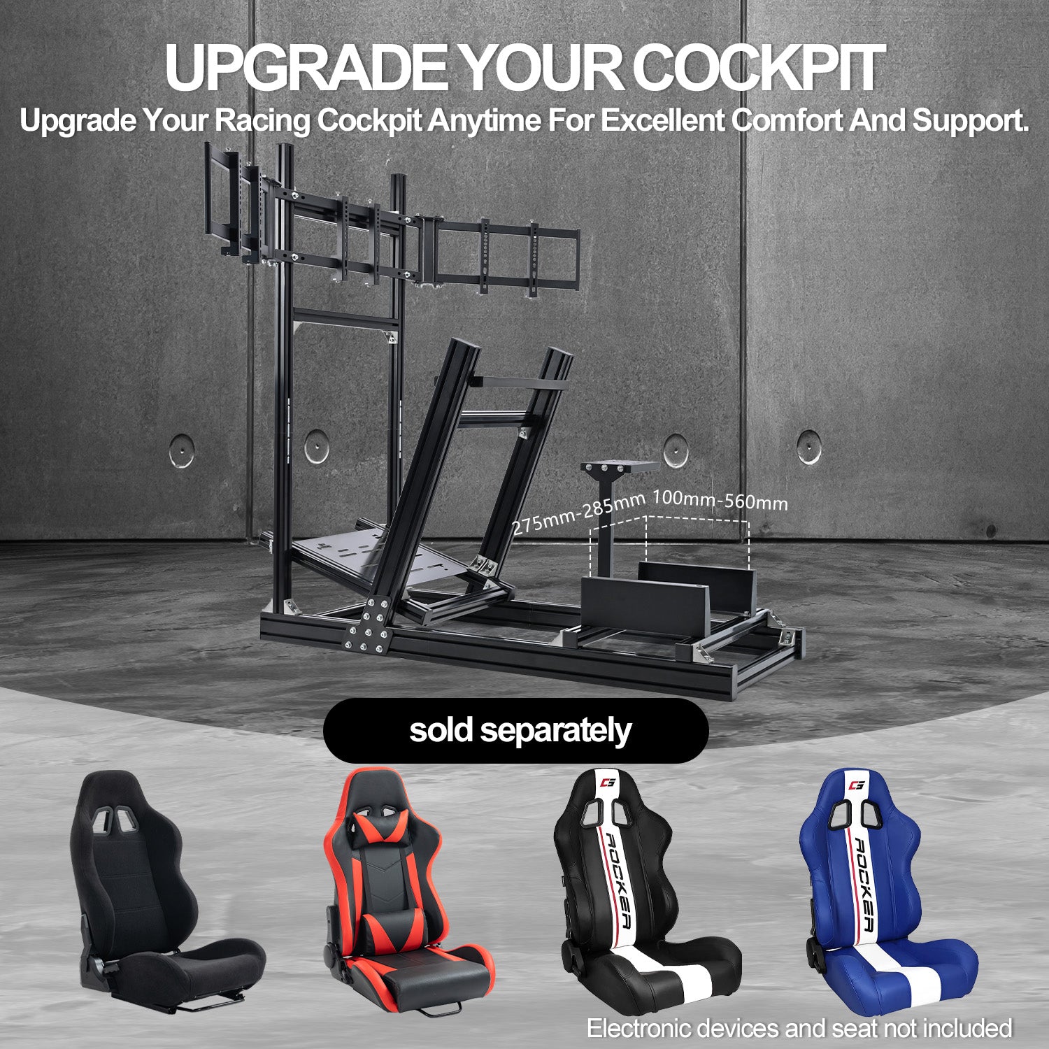 Minneer 4080 Aluminum Profile Sim Racing Cockpit with Triple Monitor Stand, Unlimited Adjustment, Suitable For Thrustmaster, Fanatec, Moza, Logitech g29 g920, Not Include Steering,TV,Wheel,Pedals,Handbrake