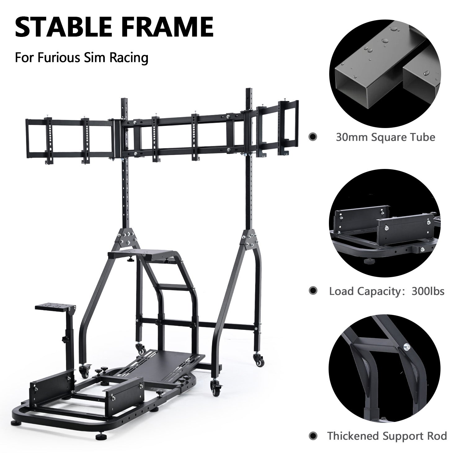 Minneer Steering Wheel Stand Racing Cockpit with Triple Monitor stand ,Unobstructed Design for Both Legs,Fit for Logitech/Thrustmaster G29,G920,G923,G25&T300RS,T80,T150 Adjustable, No Steering Wheel, Handbra