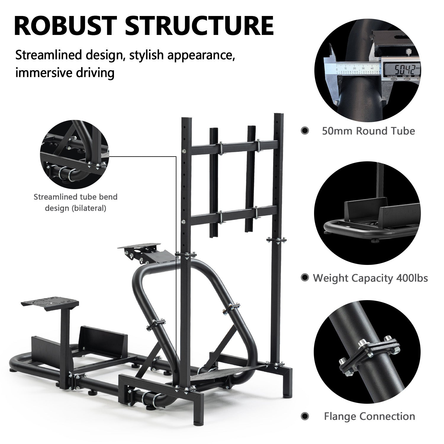 Minneer Racing Sim Mount with Monitor Stand Compatible with Logitech G29 G920, Thrustmaster T248, Fanatec, Professional Gaming Steering Wheel Mount, Seat, Steering Wheel and Foot Pedal Not Provided