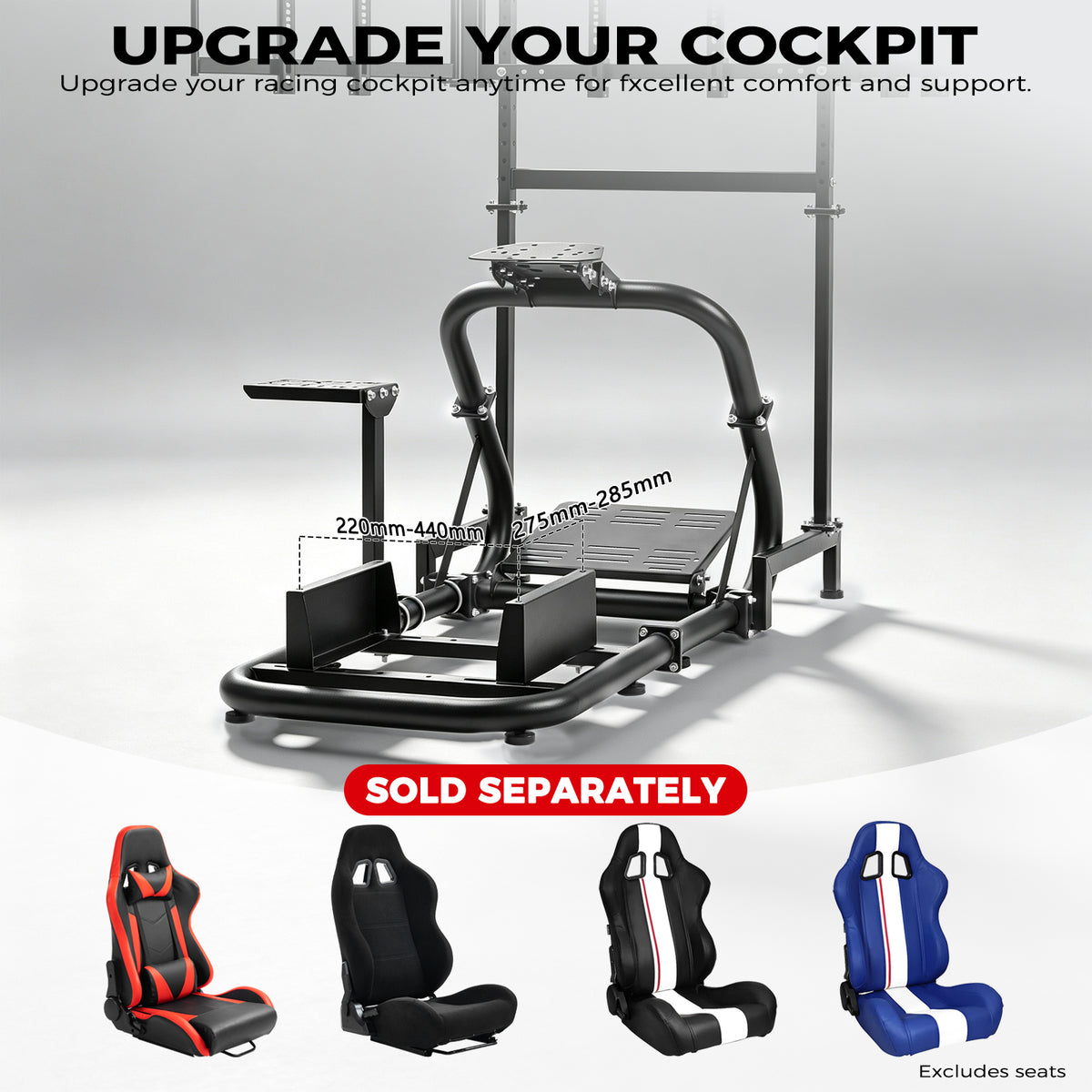 Minneer Racing Simulator Cockpit with Triple Screen Mount for Logitech / Fanuc / Thrustmaster G27 G923 G920, 50 mm Large Round Tube Driving Simulator Mount without Steering Wheel / Shift / Pedals / TV