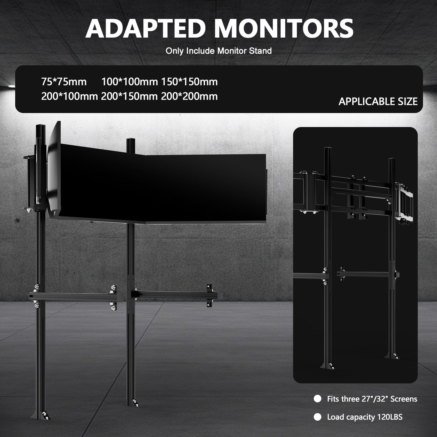 Minneer 3060 Aluminum Profile Cockpit Triple Monitor Stand for Racing Simulator Stand
