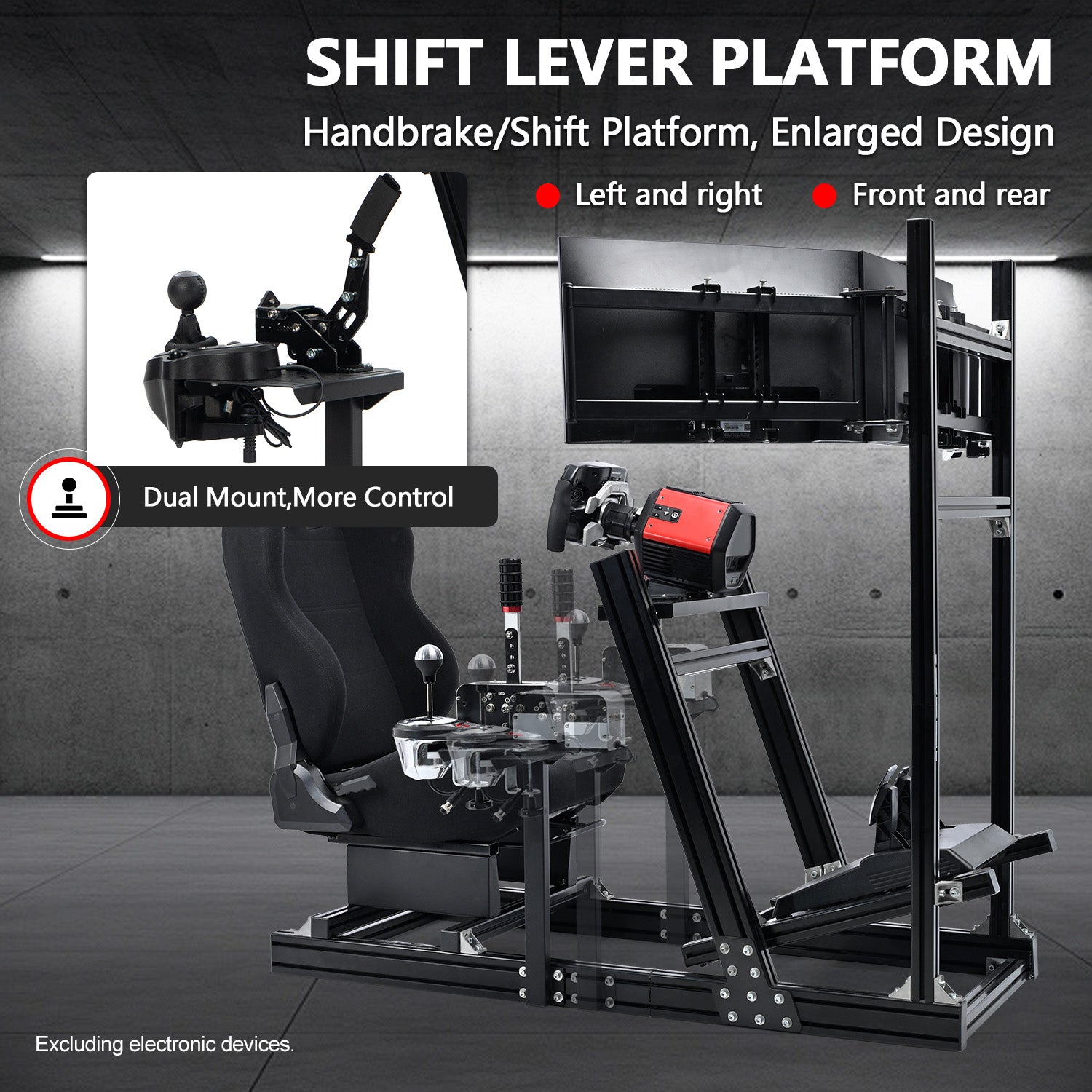 Minneer 4080 Aluminum Racing Simulator Cockpit with Black Seat and Triple Monitor Stand, Fully Adjustability, Fit for Logitech, Thrustmaster, Fanatec G29 G920 T248, Not Include Steering Wheel,Pedals,Handbrake,Monitor