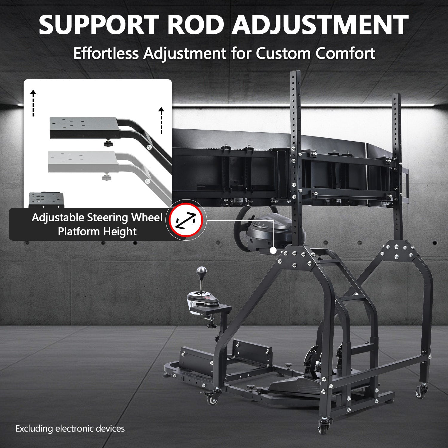 Minneer Steering Wheel Stand Racing Cockpit with Triple Monitor stand ,Unobstructed Design for Both Legs,Fit for Logitech/Thrustmaster G29,G920,G923,G25&T300RS,T80,T150 Adjustable, No Steering Wheel, Handbra