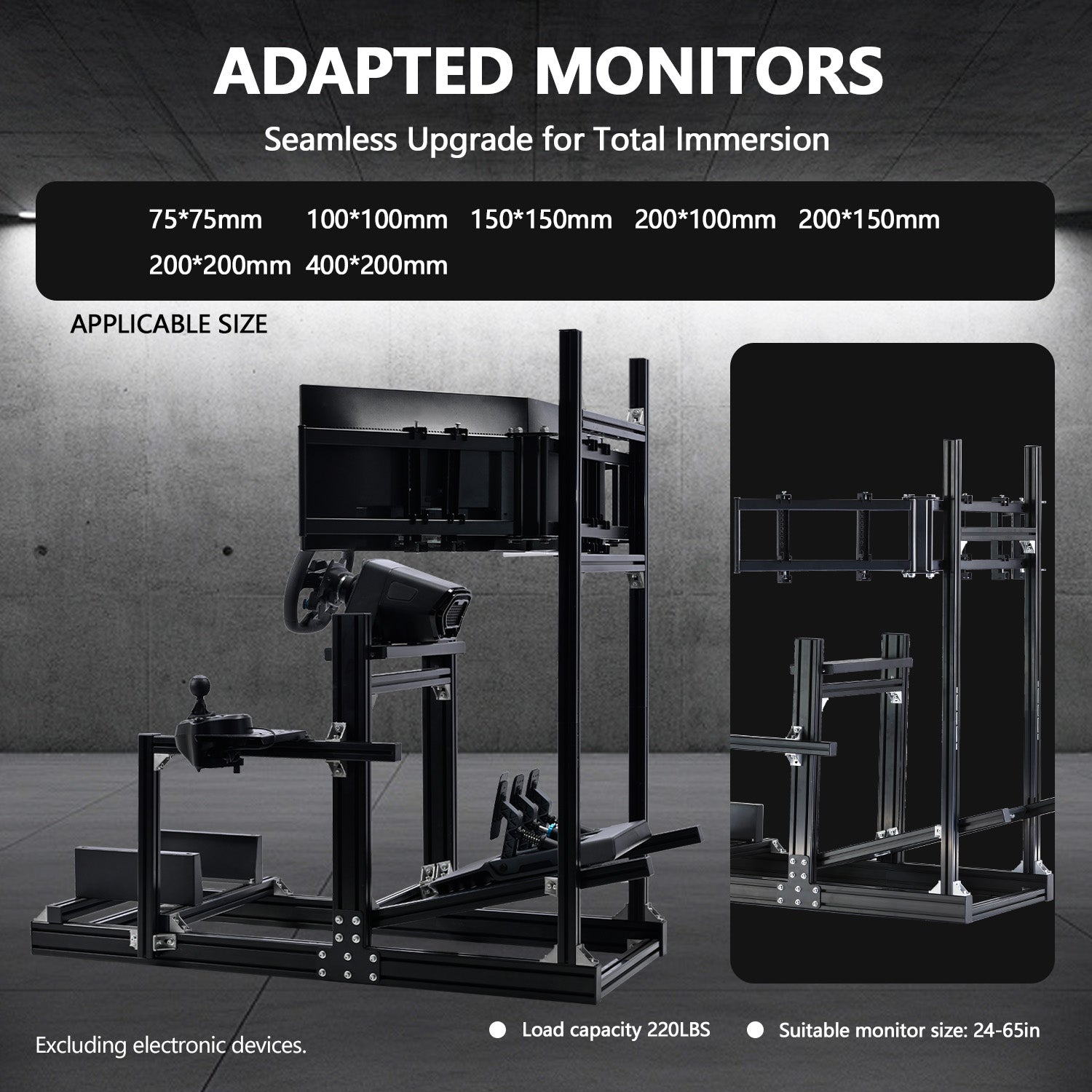 Minneer 4080 Aluminum Profile Racing Simulator Cockpit with  Triple Monitor Mount, Unlimited Adjustment, Fit for Thrustmaster, Fanatec, Moza, Logitech G29 GPro, Not Include Steering Wheel,Pedals,Handbrake