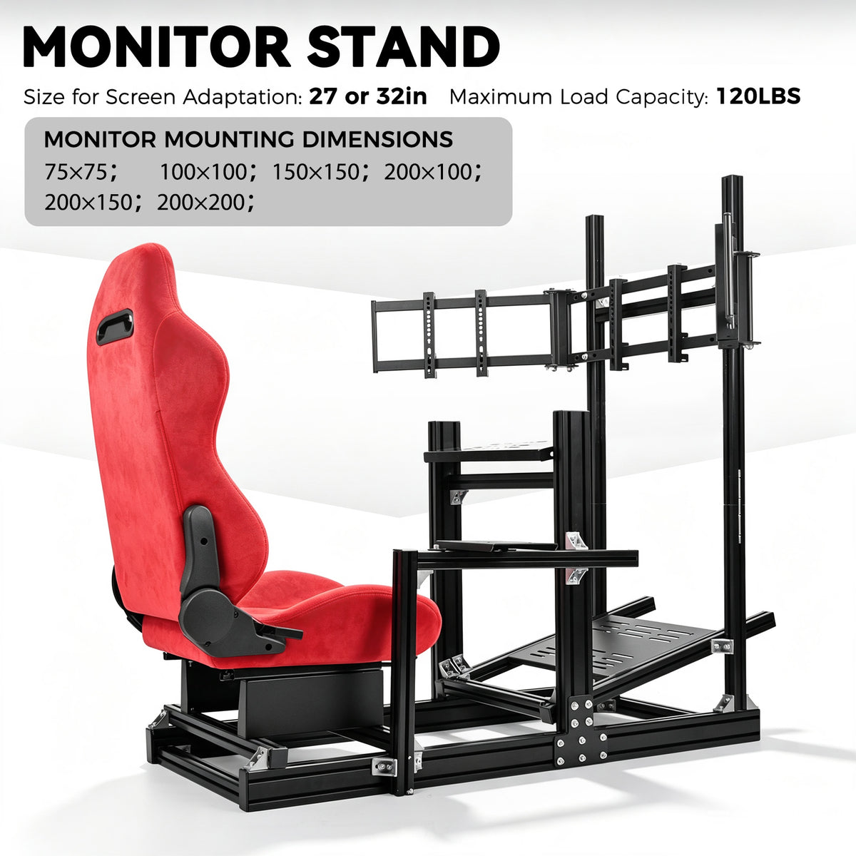 Minneer 4080 Aluminium Profile Racing Sim Cockpit with Red Suede Seat and Triple Monitor Stand, Fully Adjustability, Fit for Logitech,Thrustmaster, Fanatec G29 G923 T248,  Not Include Steering Wheel,Pedals,Handbrake