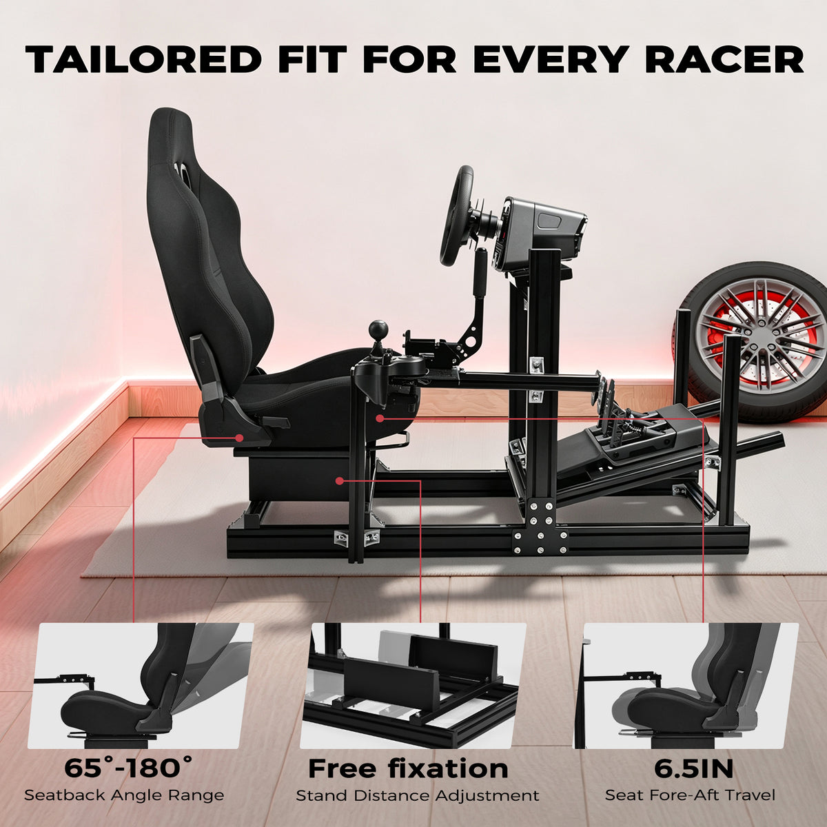 Minneer 4080 Aluminum  Profile Racing Sim Cockpit with Black Seat, Ultra Strength & Rigidity, Fit for Logitech,Thrustmaster, Fanatec G29 G923 T248,  Not Include Steering Wheel,Pedals,Handbrake