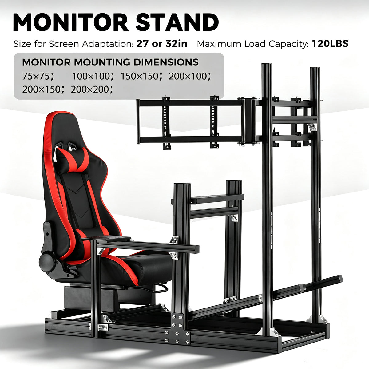 Minneer 4080 Aluminium Profile Racing Sim Cockpit with Red Seat and Triple Monitor Stand, Fully Adjustability, Fit for Logitech,Thrustmaster, Fanatec G29 G923 T248,  Not Include Steering Wheel,Pedals,Handbrake